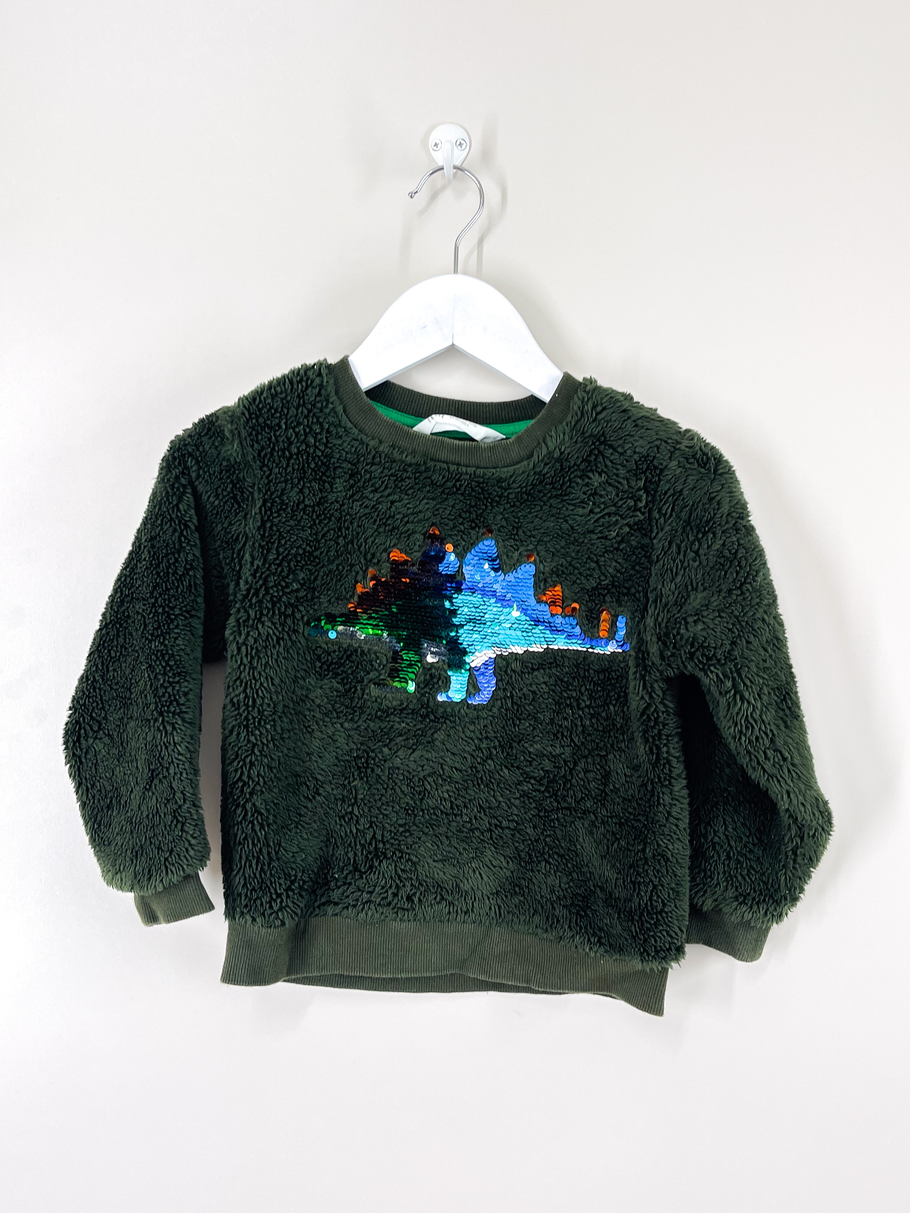 H&M reversible sequin fluffy dino pullover (4y)
