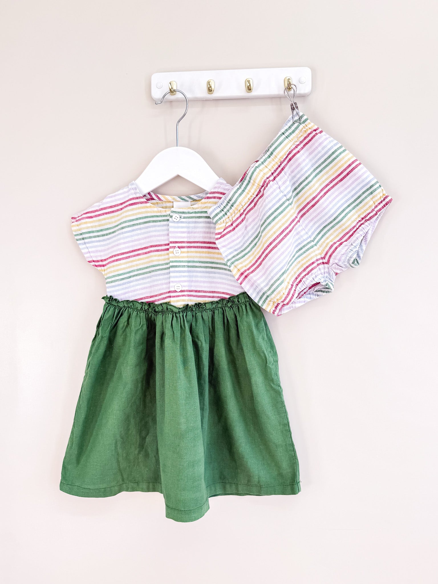 Teeny Weeny linen striped dress & bloomers set (18-24m)