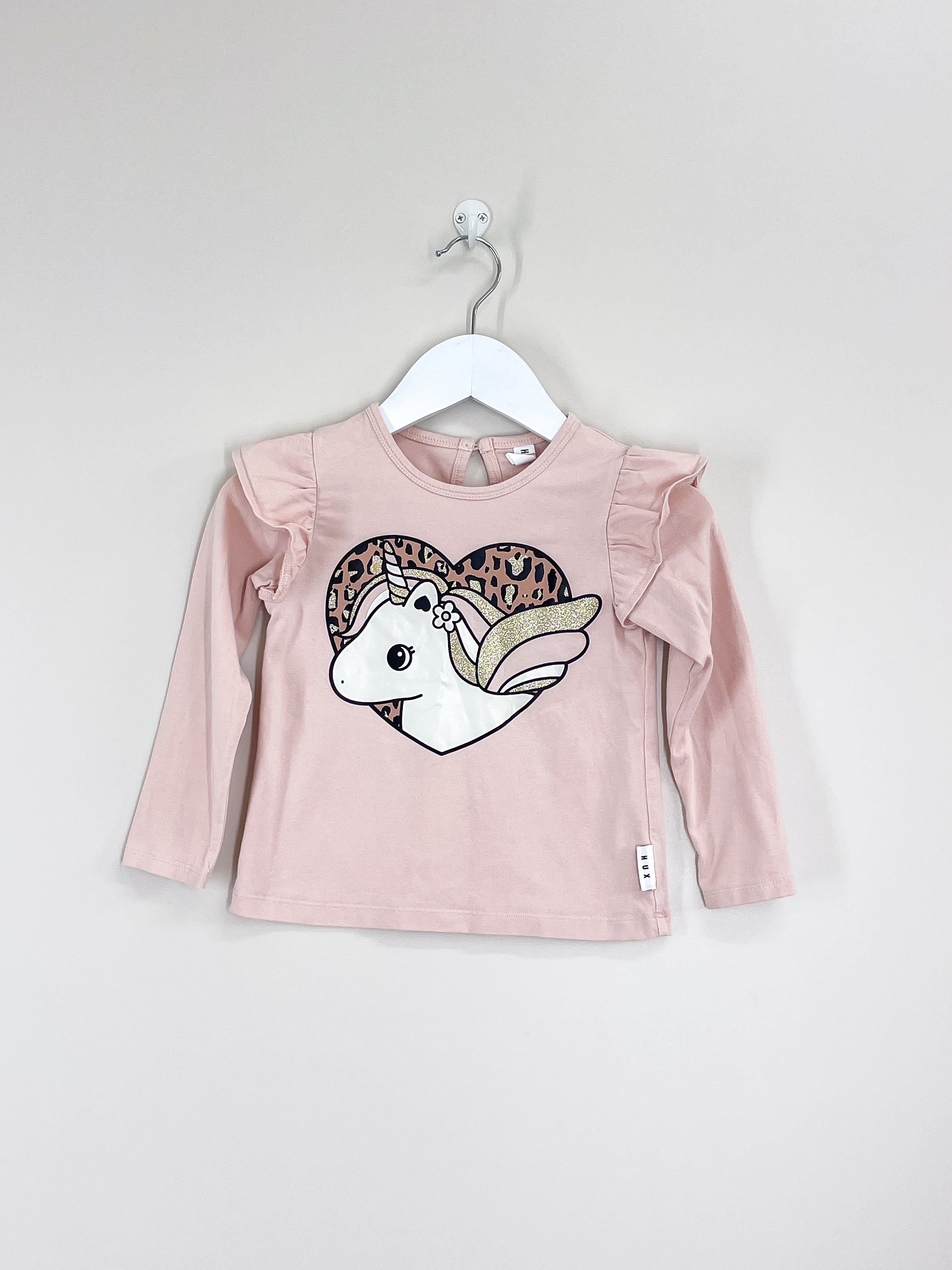 Hux organic unicorn heart frill top (3y)