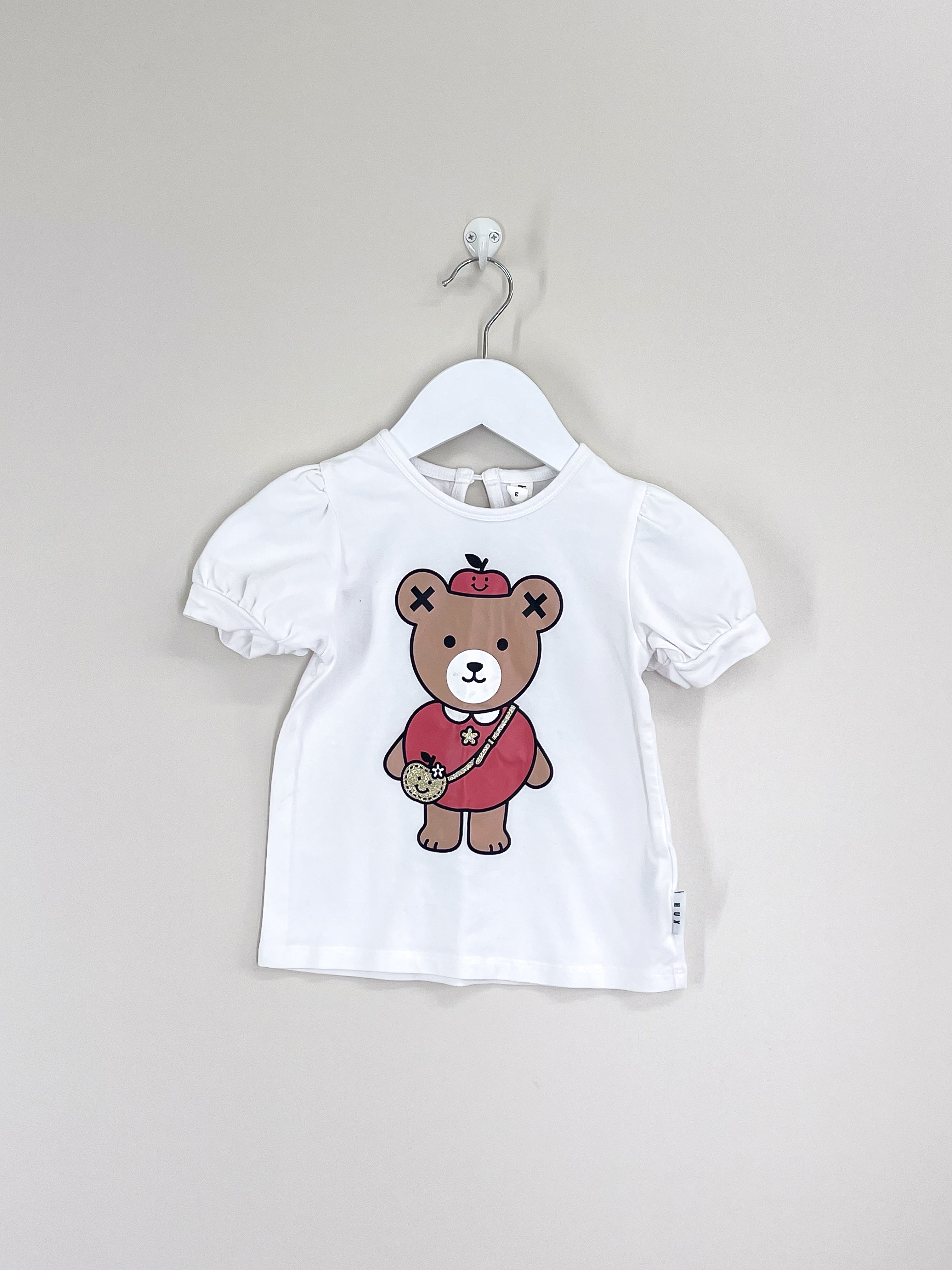 Hux organic apple bear puff sleeve top (3y)