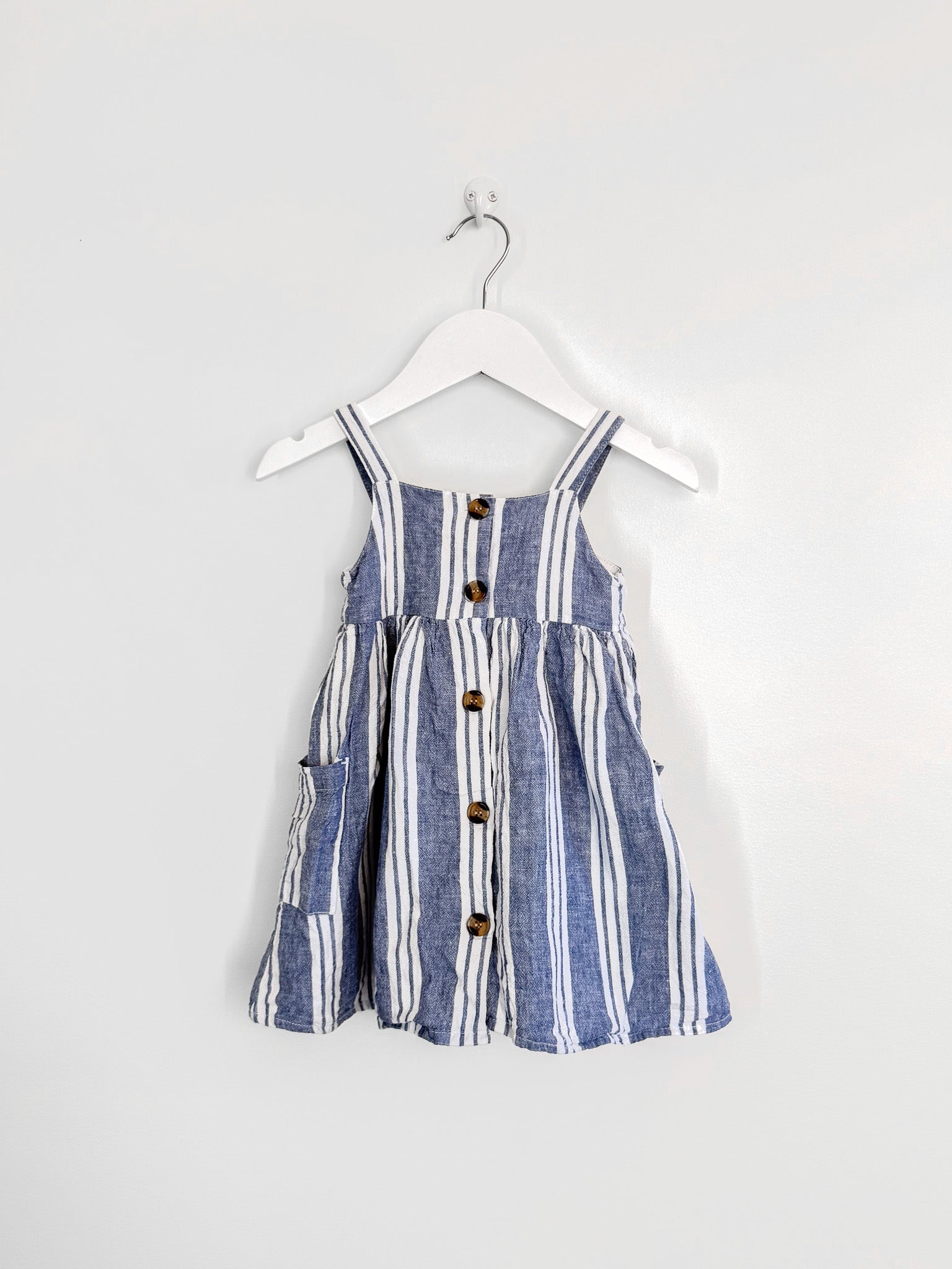 Teeny Weeny linen stripe button down dress (12-18m)