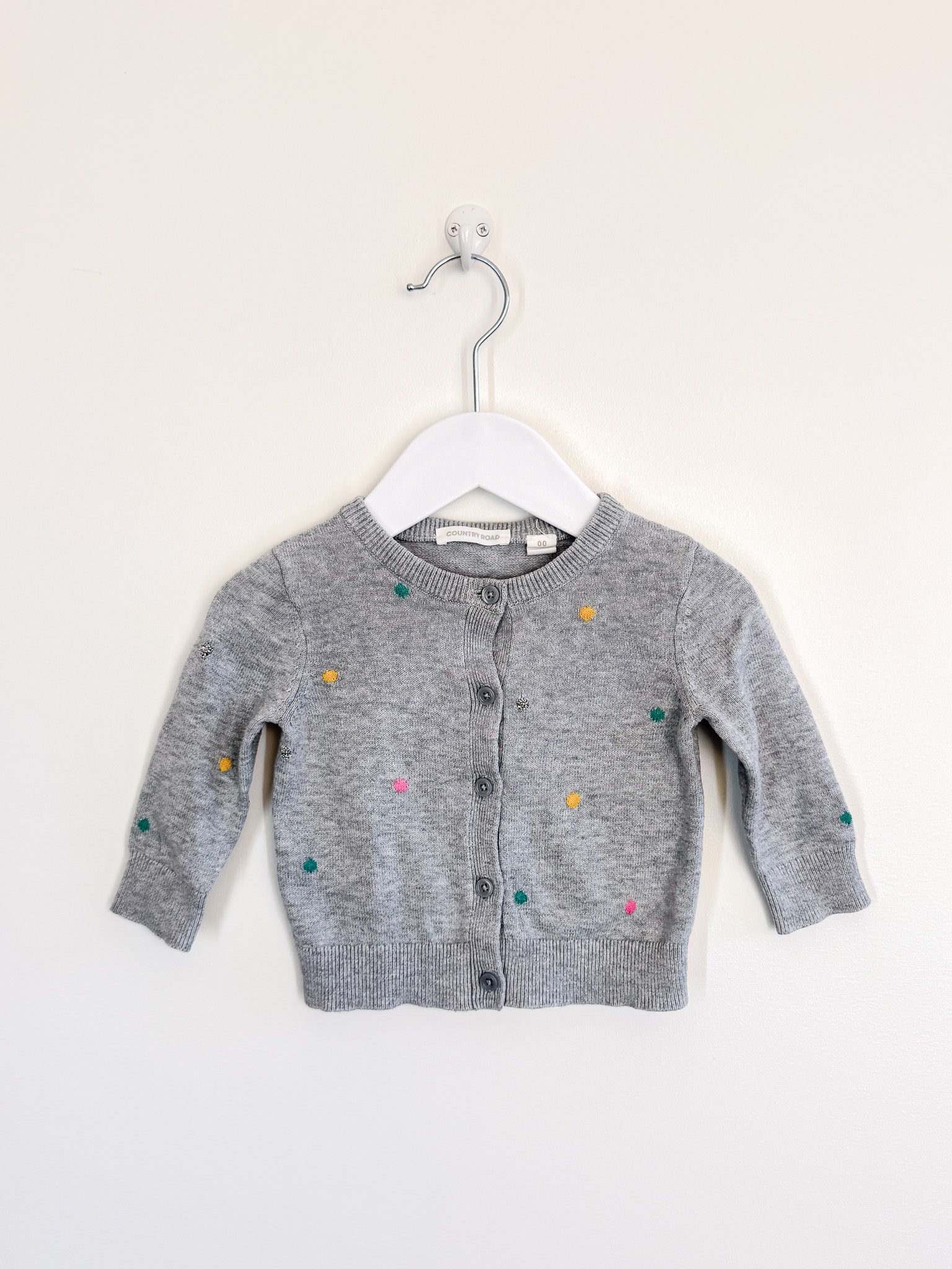 Country Road rainbow dot knit cardigan (3-6m)