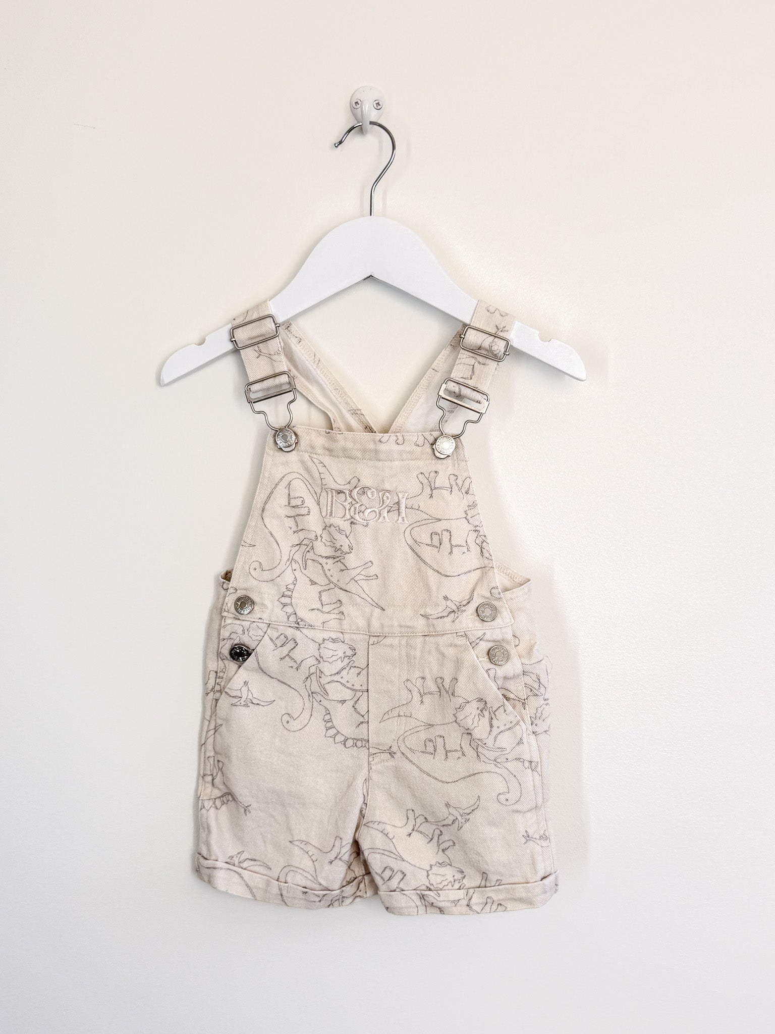 Bencer & Hazelnut dinosaur denim shortalls (1y)
