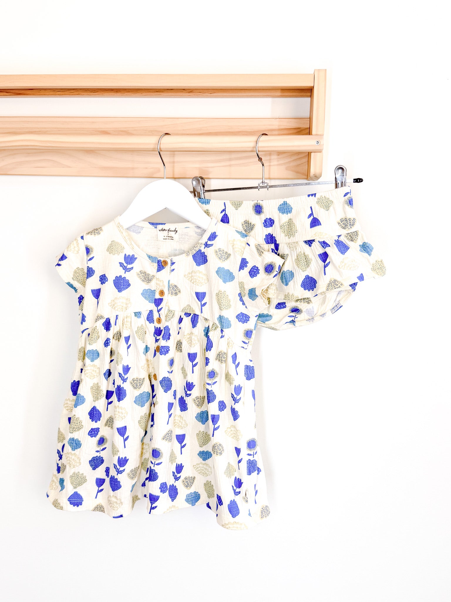 Wilson & Frenchy crinkle button dress + bloomers set - ocean breeze (18-24m)
