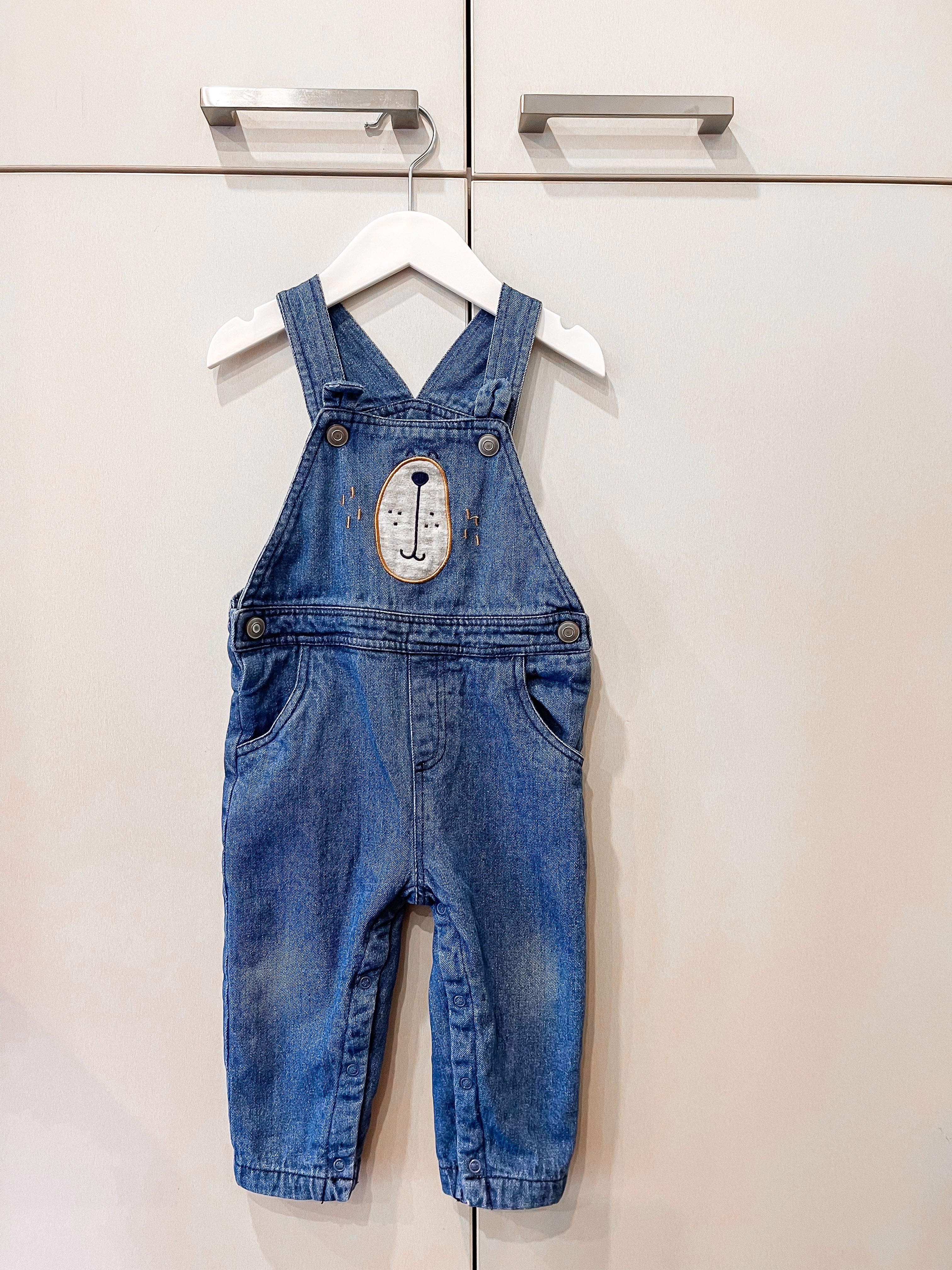 Teeny Weeny denim bear overalls (12-18m)