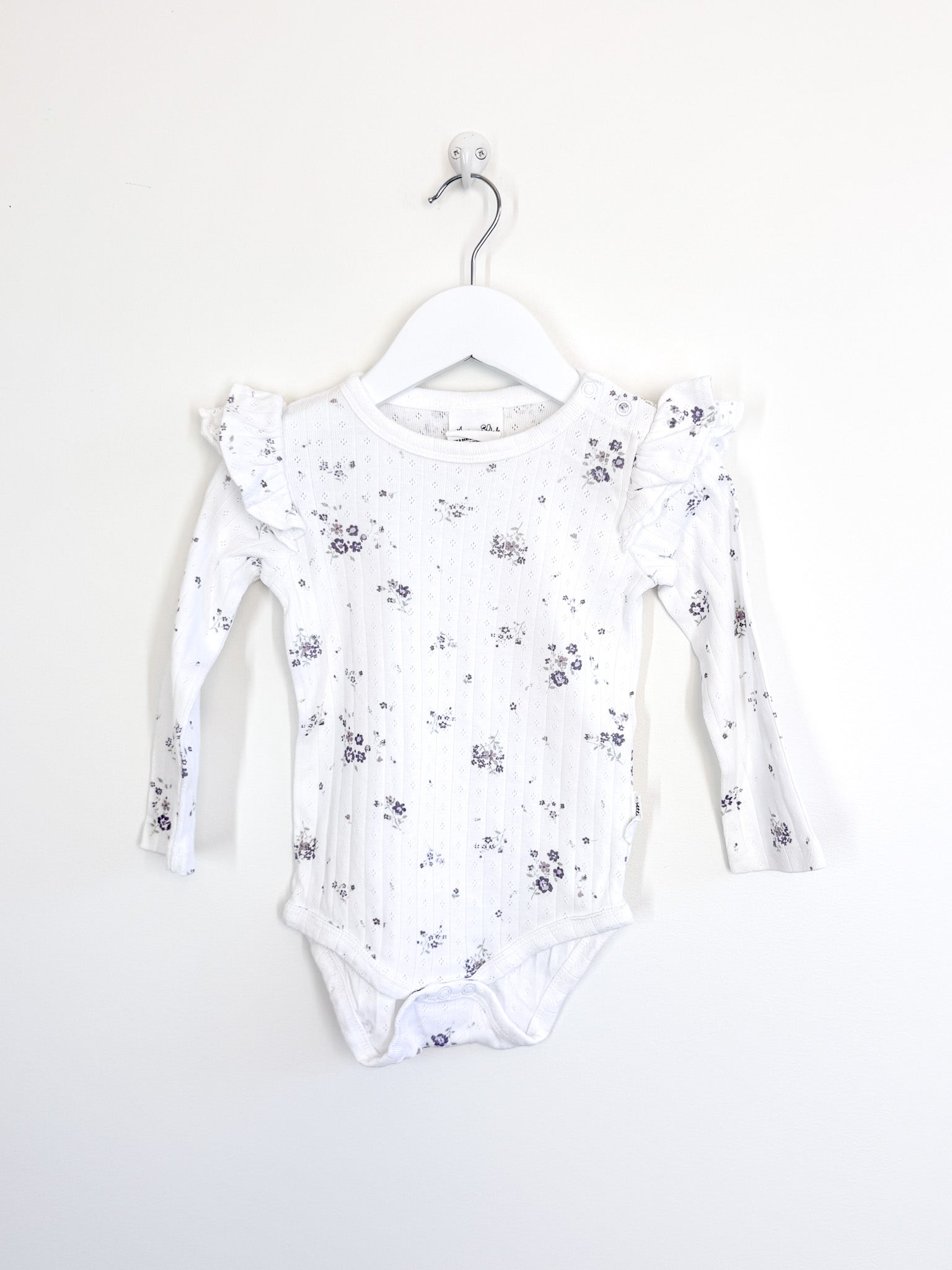 Aster & Oak organic pointelle flutter bodysuit - grace floral (1-2y)