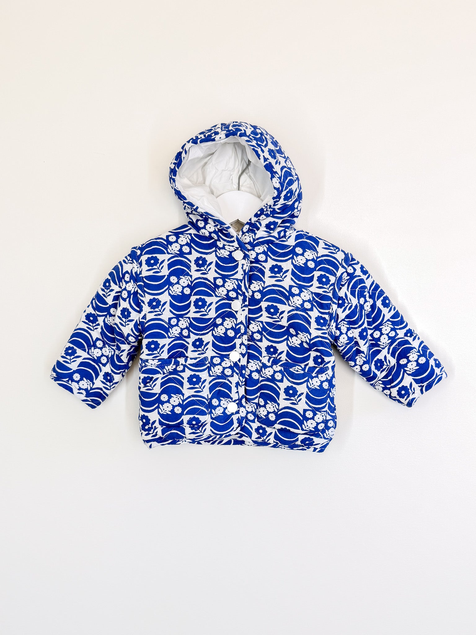 Seed Heritage cobalt floral hooded jacket (12-18m)