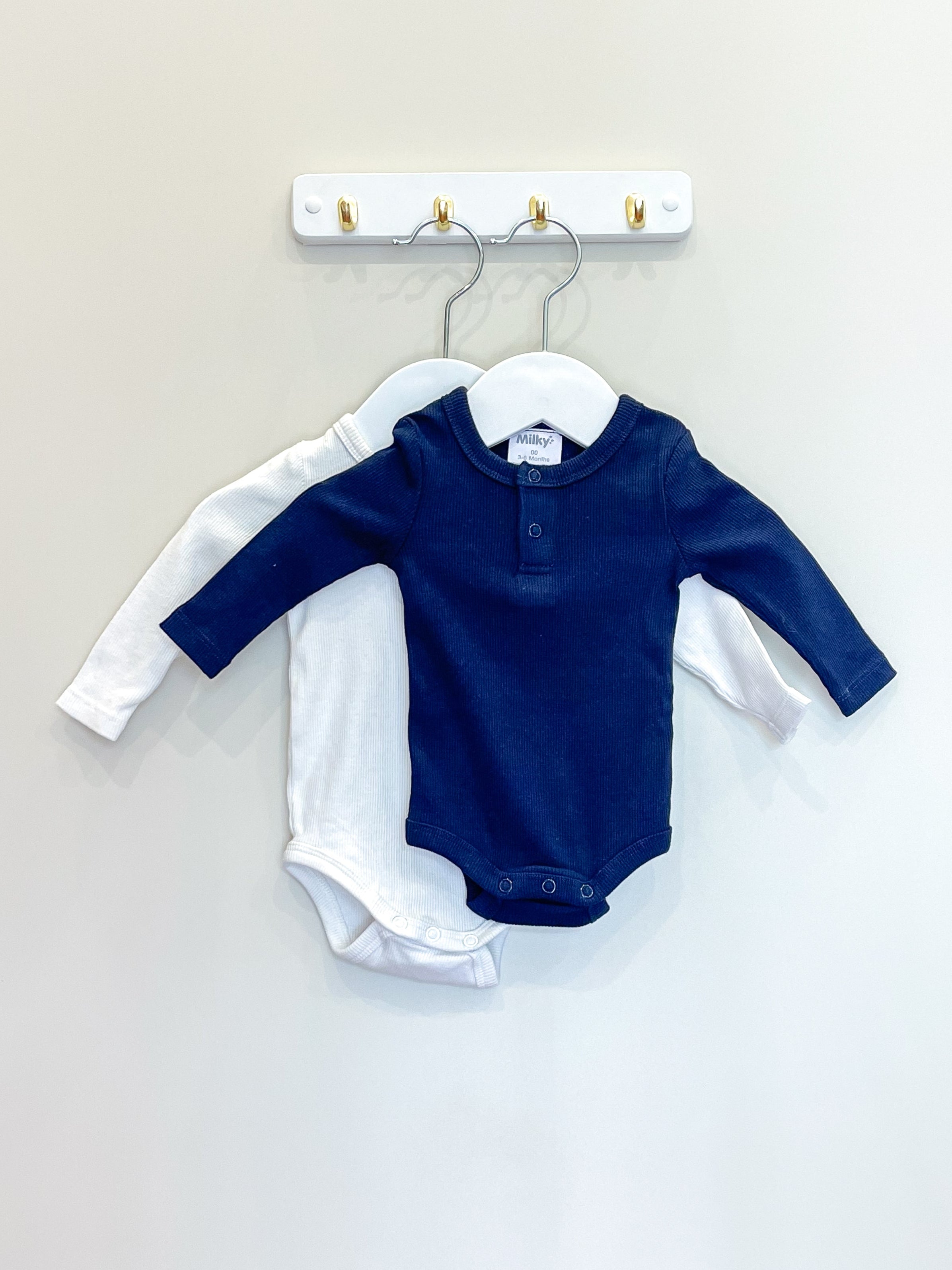 Milky ribbed henley bodysuit 2 pack bundle (3-6m)