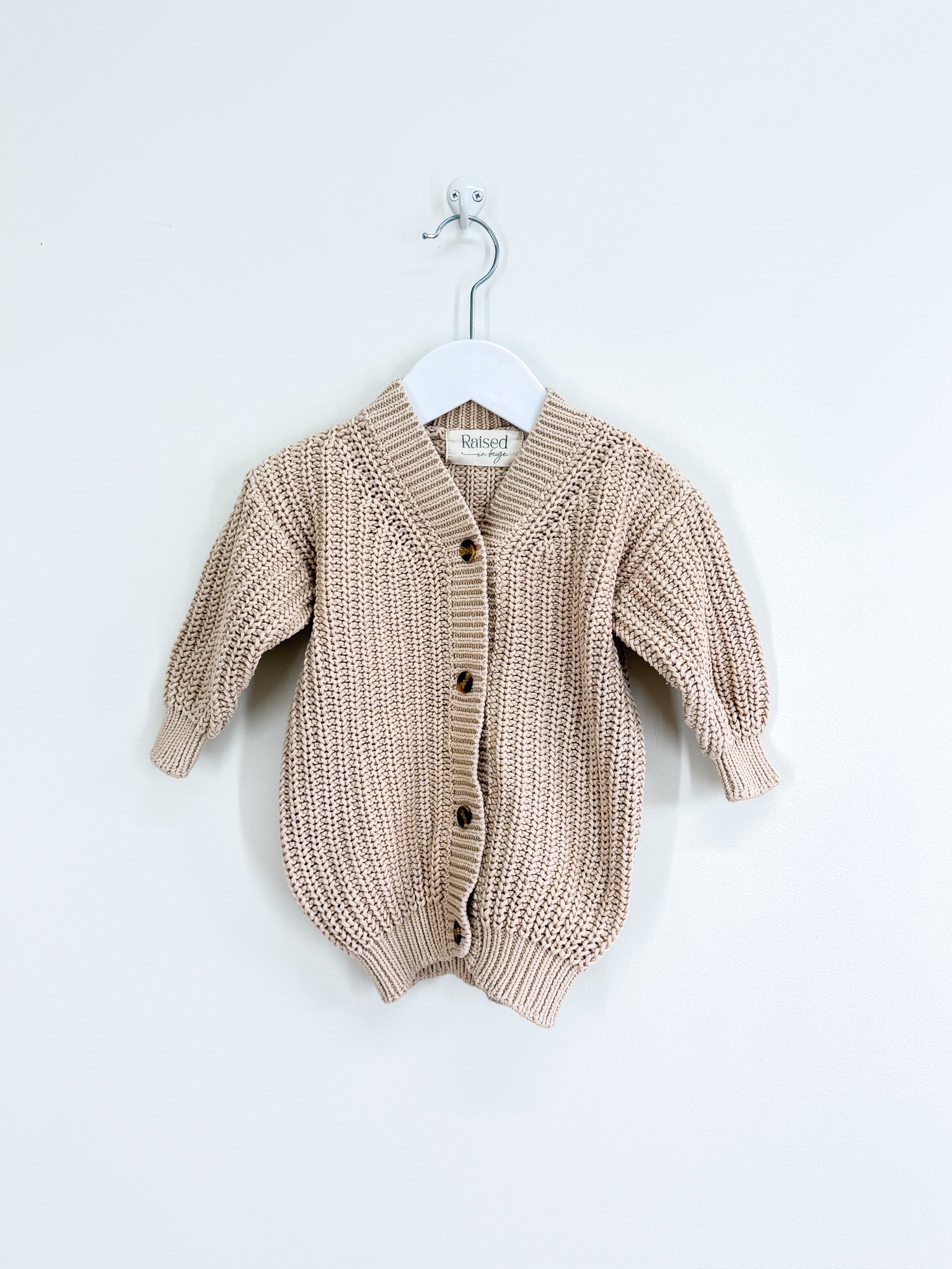 Raised In Beige chunky knit cardigan (18-24m)