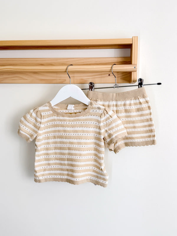 Gap knit striped tee + shorts set (6-12m)