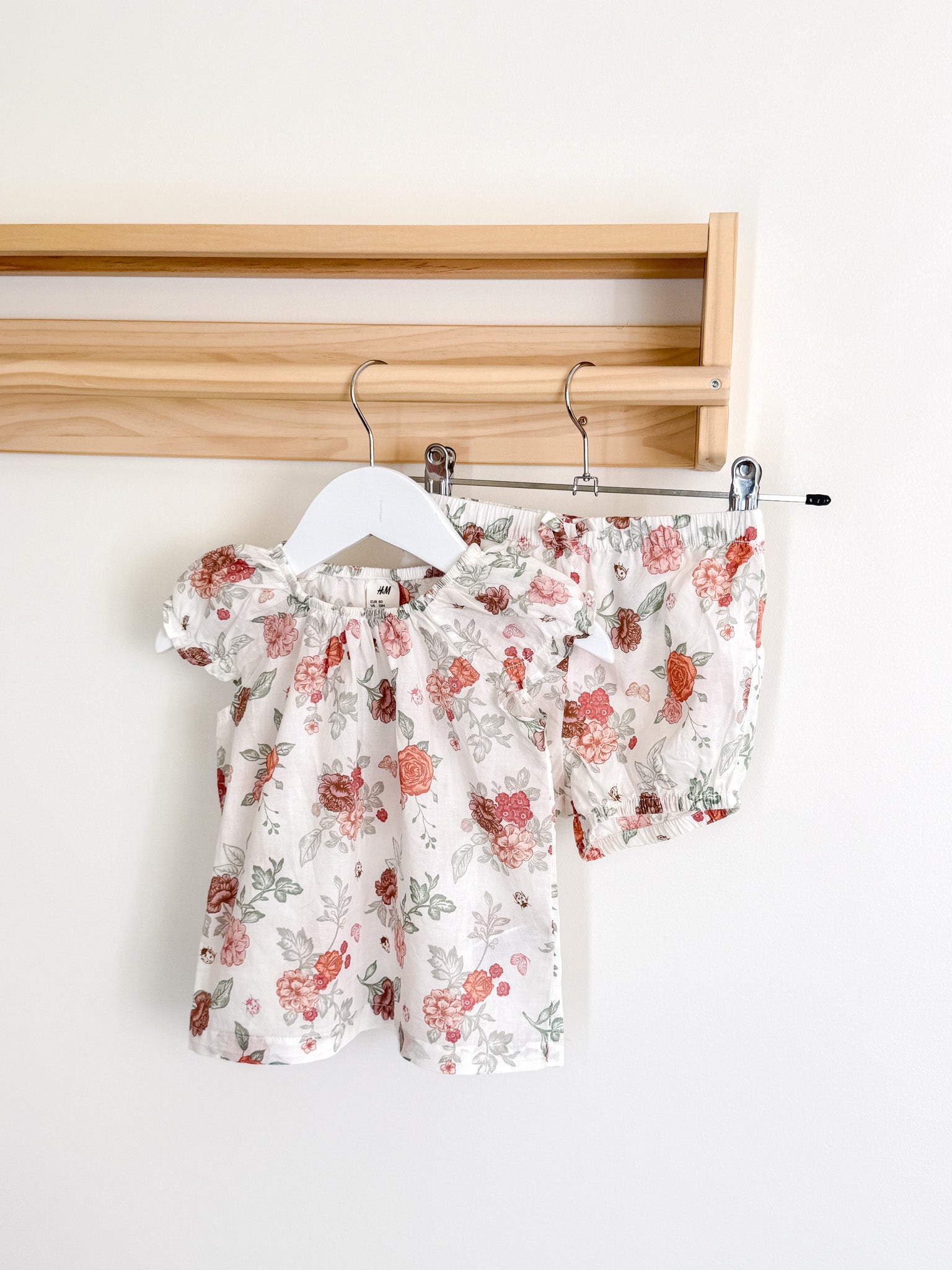 H&M floral garden smock top + bloomer shorts set (9-12m)