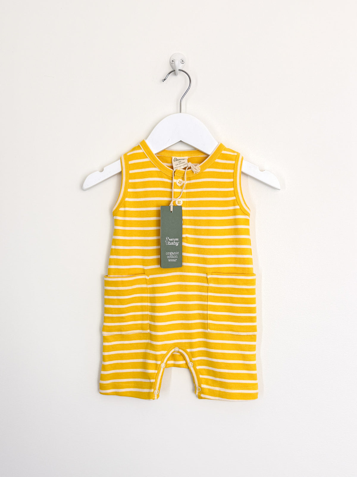 BNWT Nature Baby organic camper suit - yellow sailor stripe (3-6m)