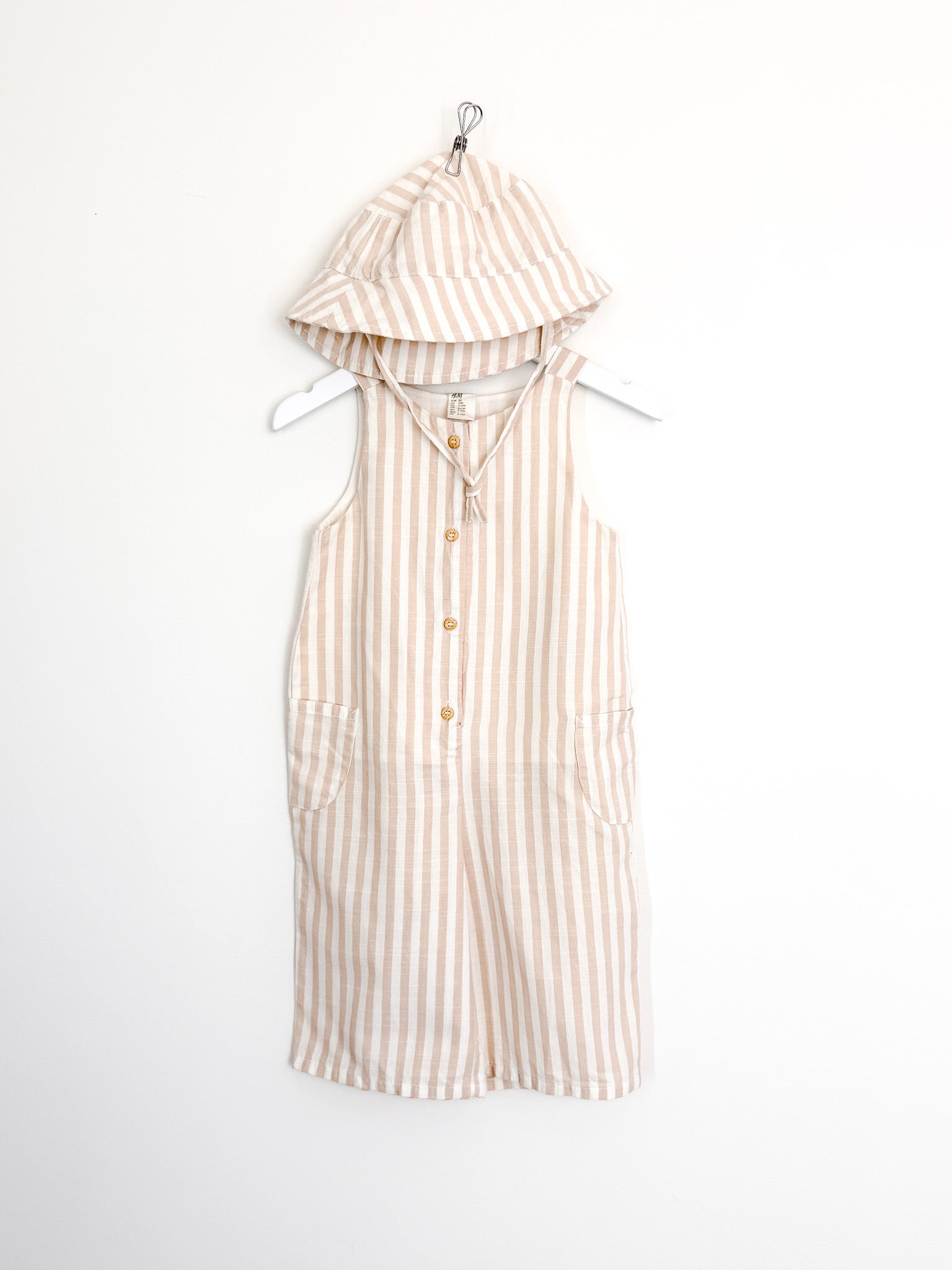 H&M striped sleeveless romper + hat (9-12m)