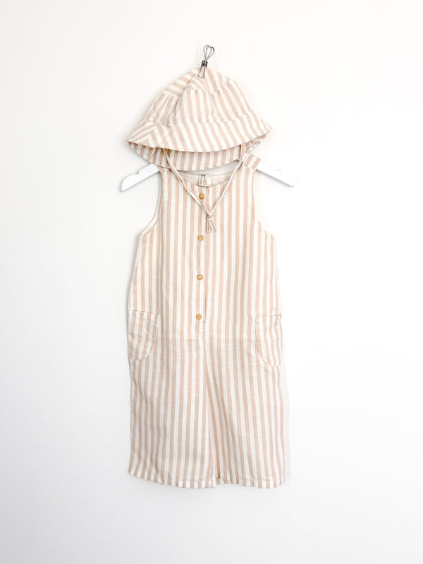 H&M striped sleeveless romper + hat (9-12m)