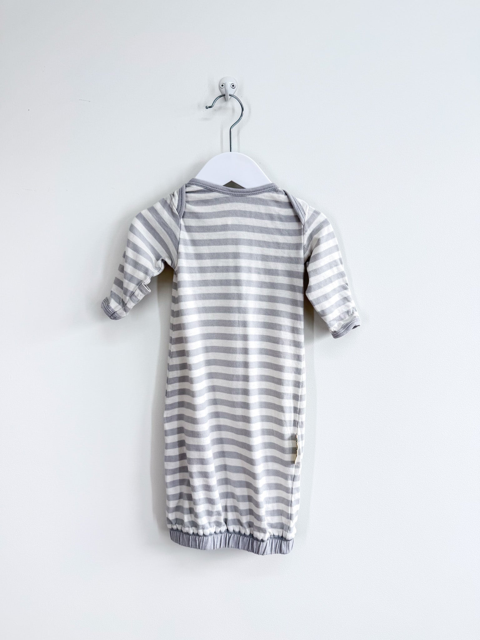 Woolbabe merino cotton gown - grey stripe (0-3m)