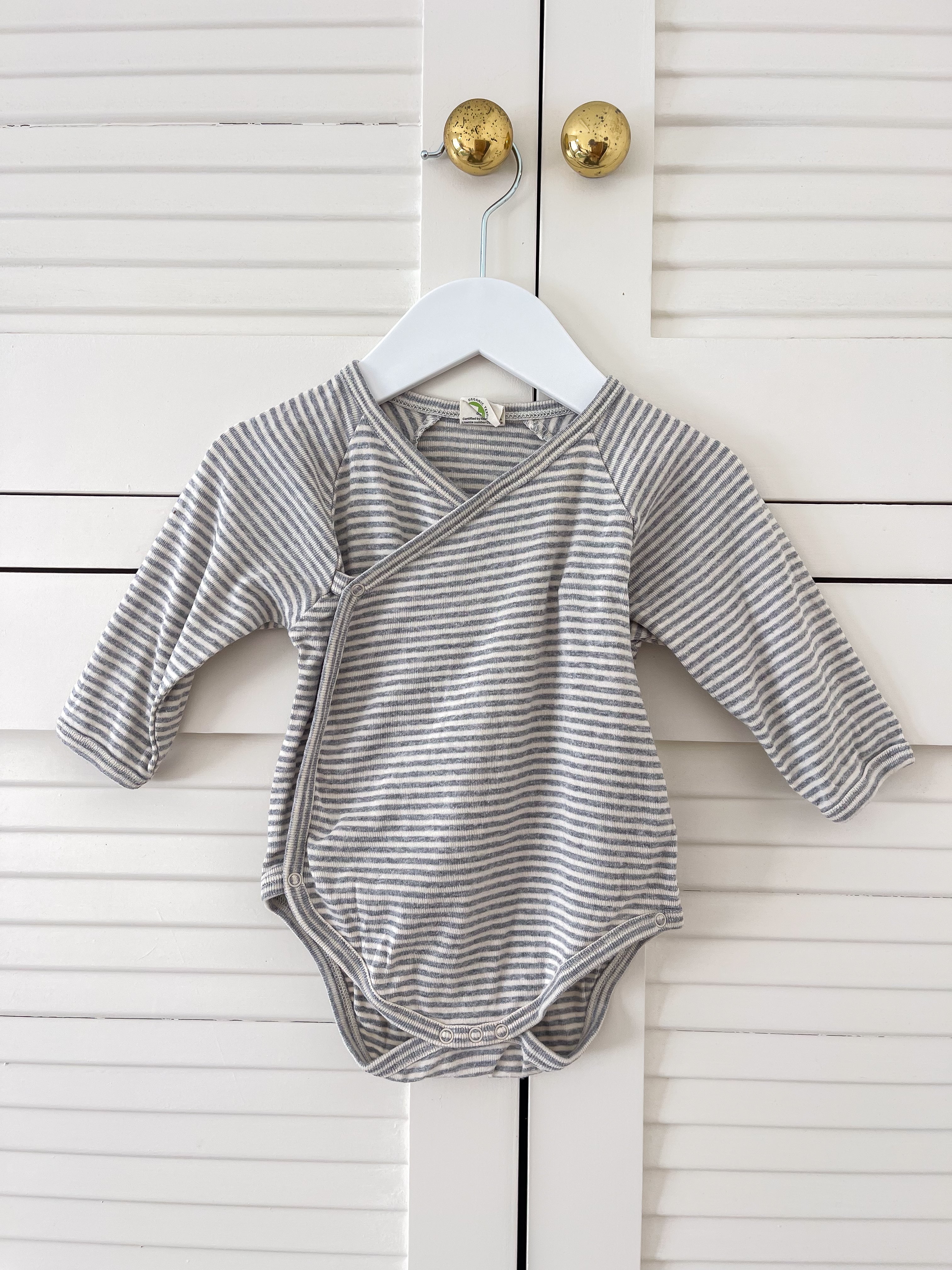 Nature Baby organic kimono bodysuit - grey stripe (0-3m)