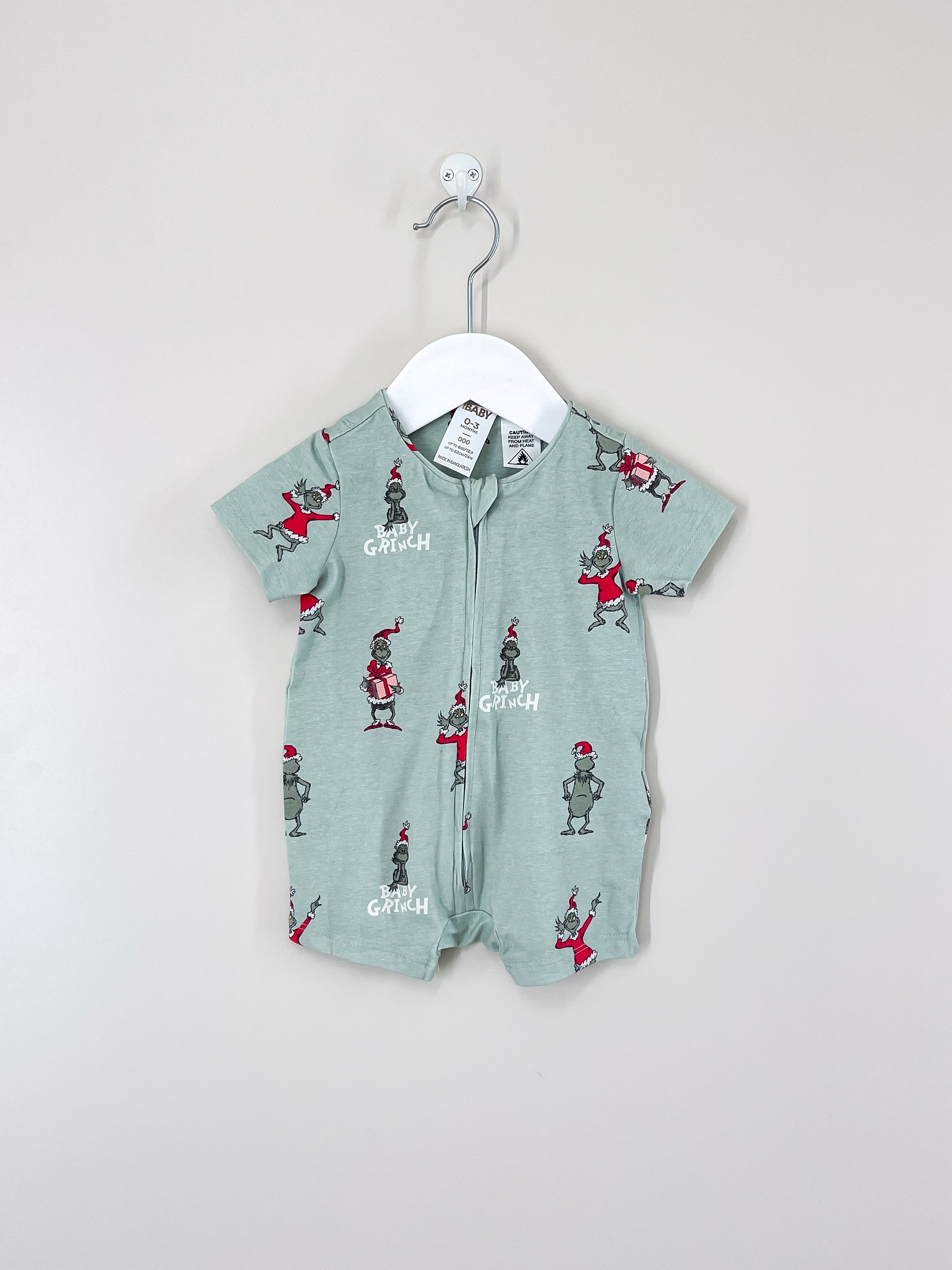 🎄 Cotton On Kids x The Grinch shortie zip romper (0-3m)