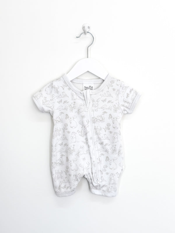 Aster & Oak organic cute creatures zip romper (0-3m)