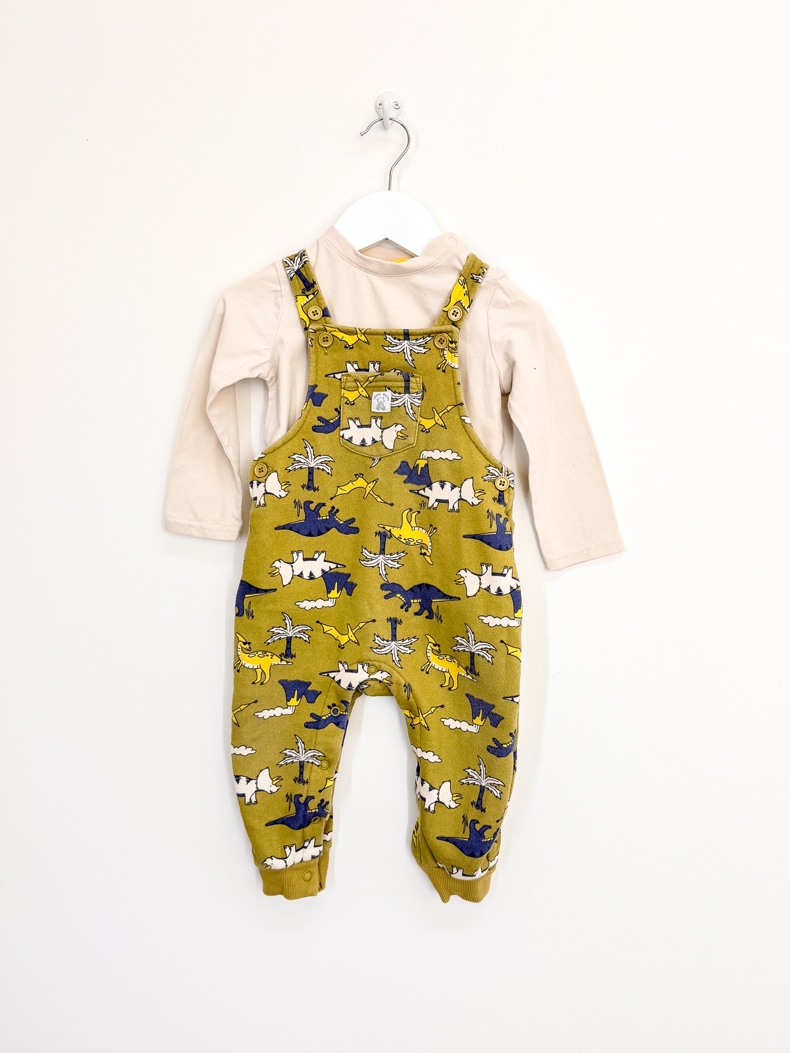 Teeny Weeny overalls + long sleeve tee set - dinos (12-18m)