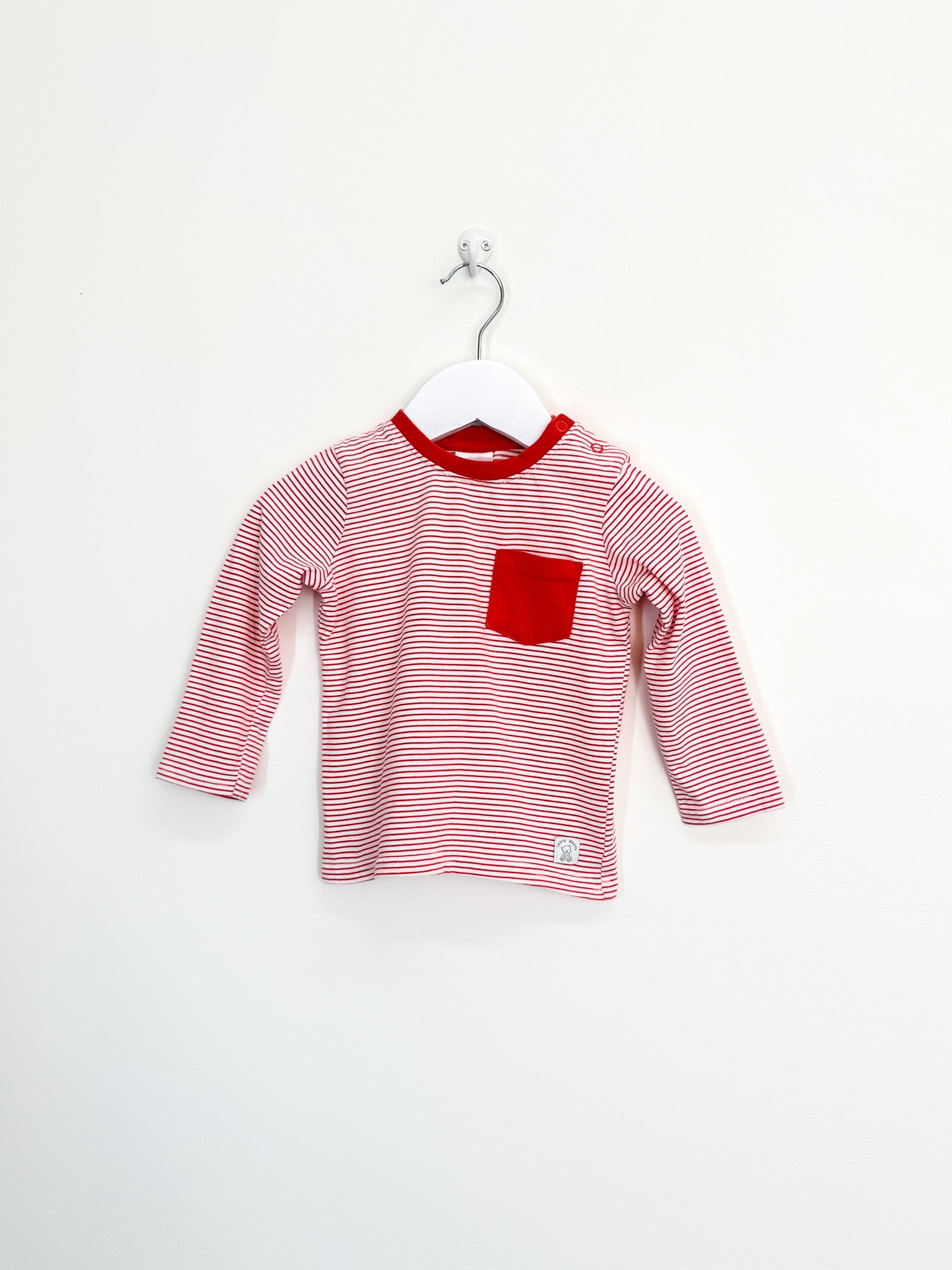 Teeny Weeny long sleeve pocket tee - red stripe (12-18m)