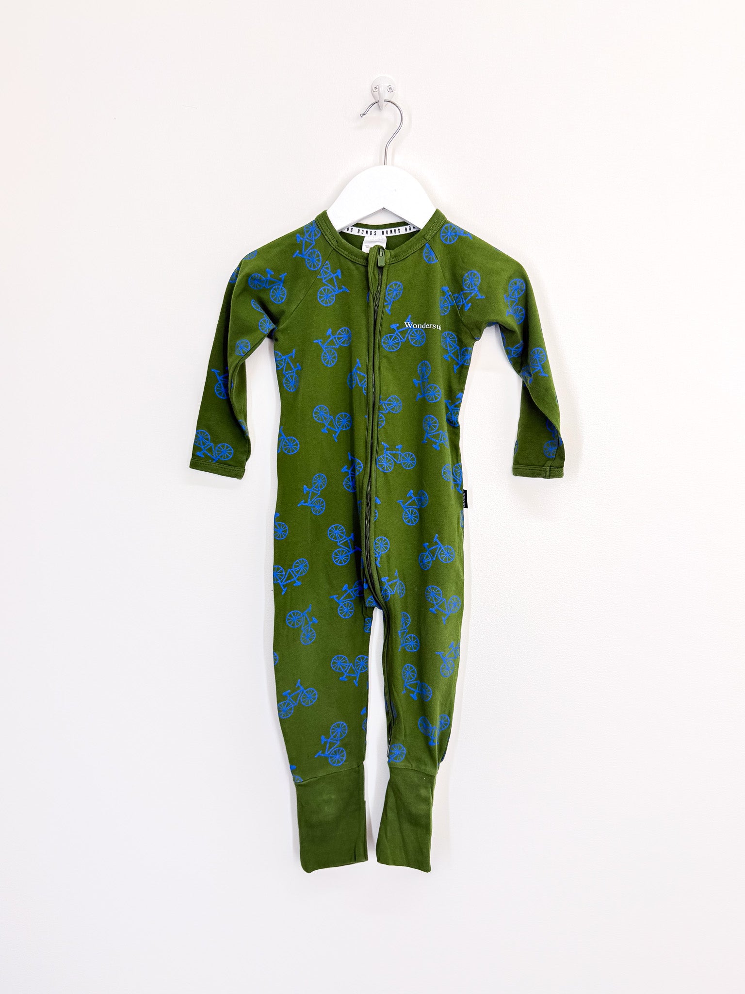 Bonds wondersuit - green bicycles (12-18m)