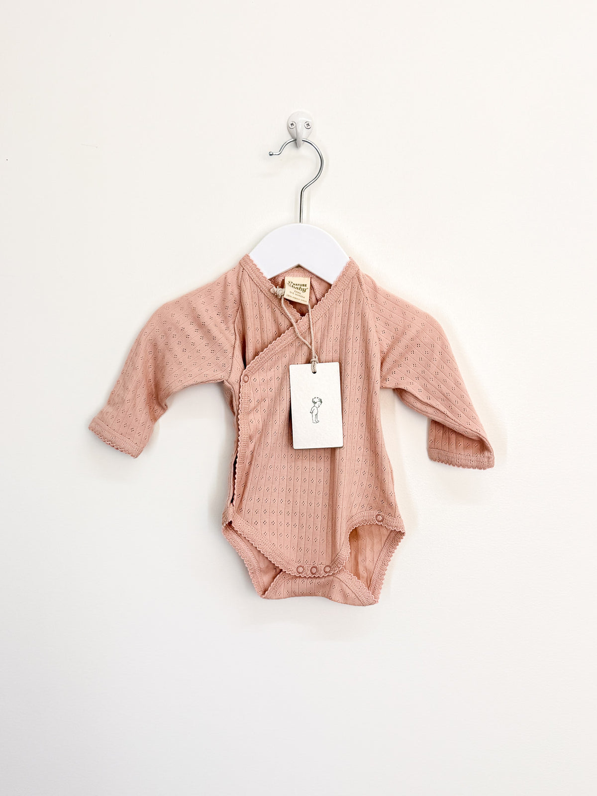 BNWT Nature Baby organic pointelle kimono bodysuit - rose (0-3m)