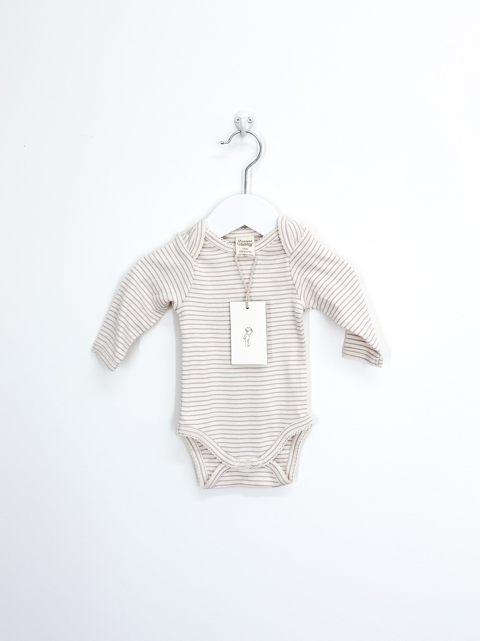 BNWT Nature Baby organic long sleeve bodysuit - lilac pinstripe (0-3m)