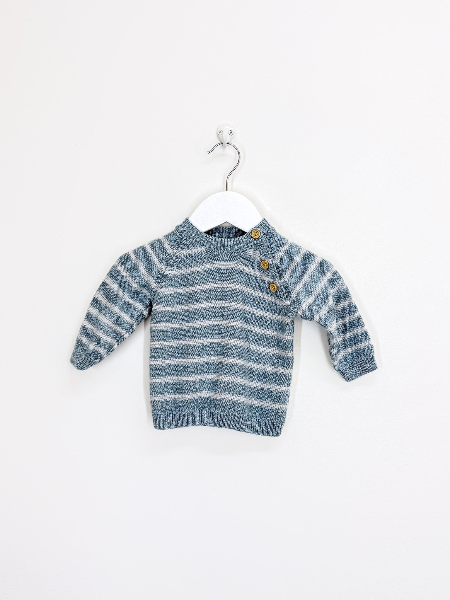 Little Bundle knit pullover - green stripe (6-12m)