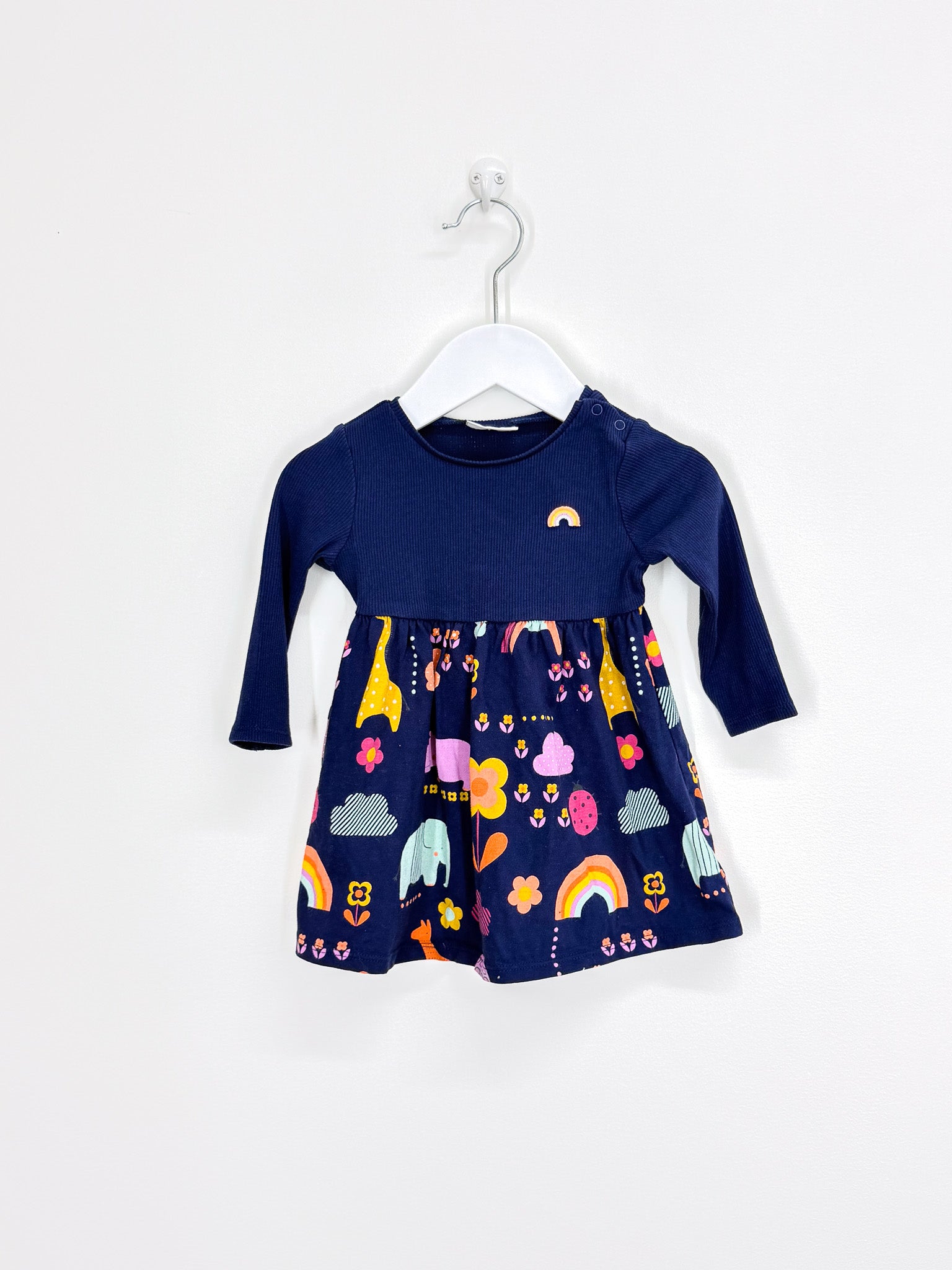 Next navy rib floral dress (3-6m)