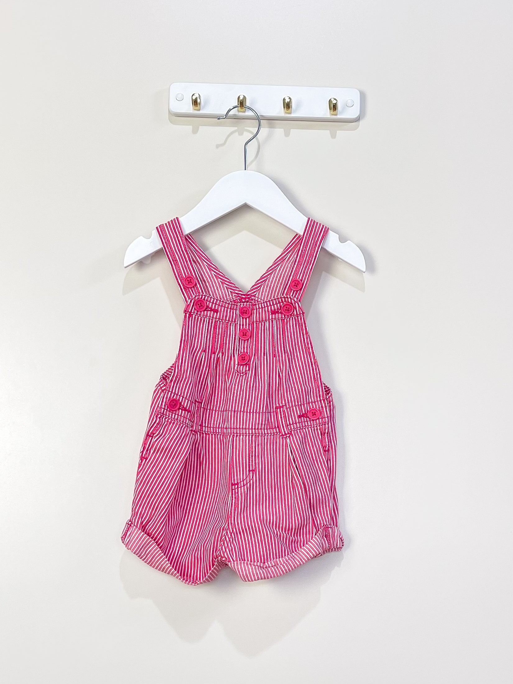 OshKosh denim button shortalls - pink stripe (18m)
