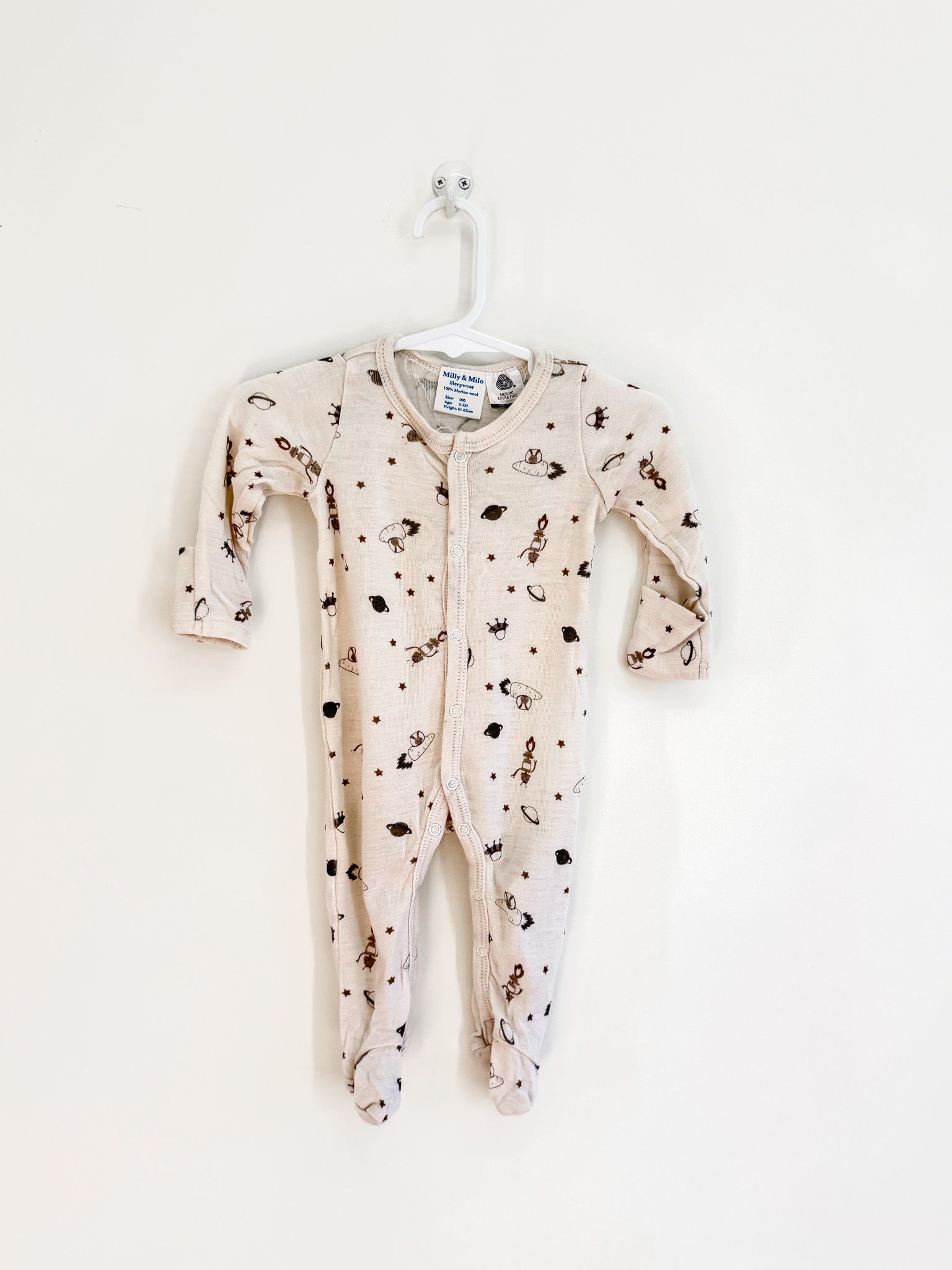 Milly & Milo merino button onesie - space (12-18m)
