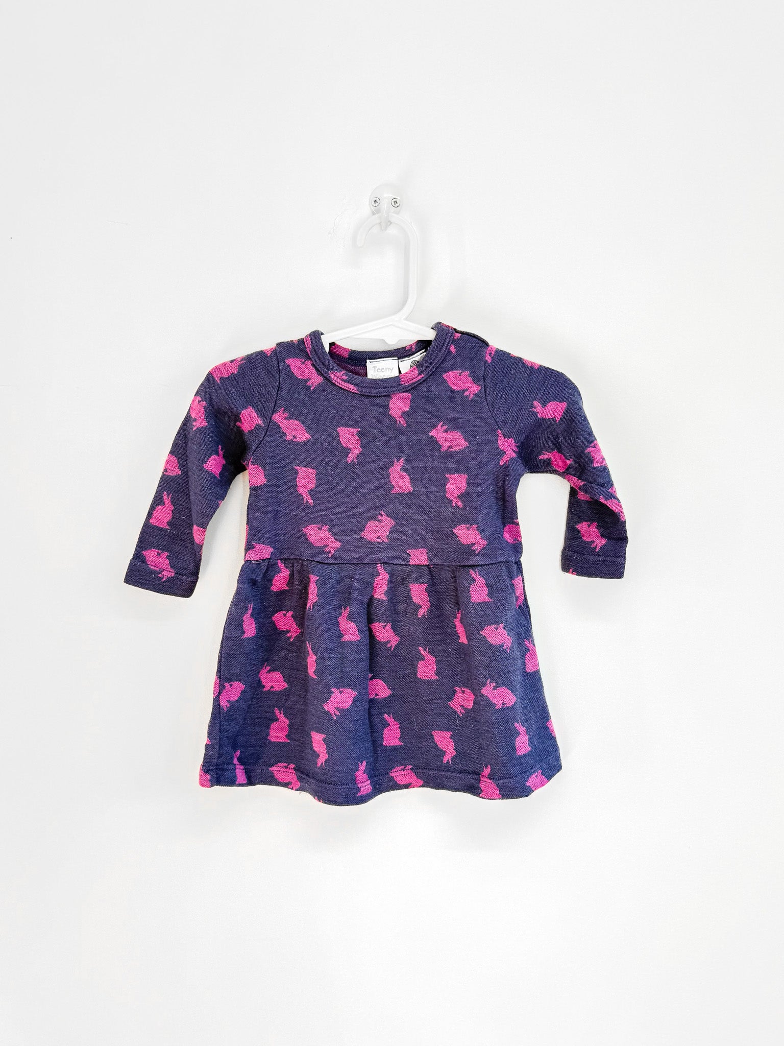 Teeny Weeny merino dress - purple bunny (3-6m)
