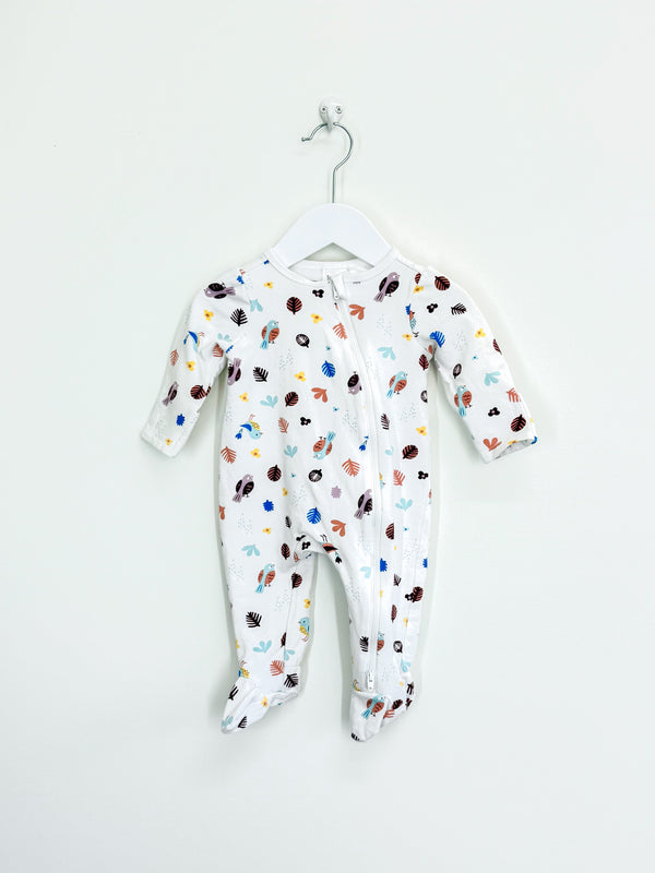 Teeny Weeny fleece zipsuit - birdies (0-3m)