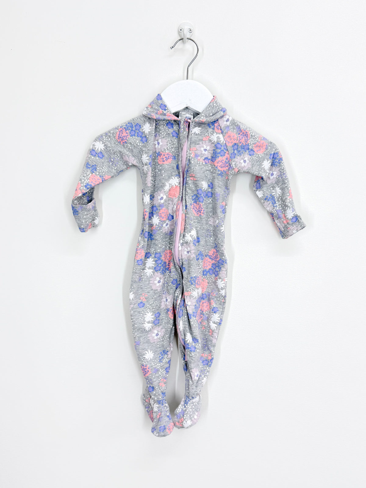 Bonds collared wondersuit - grey floral (newborn)