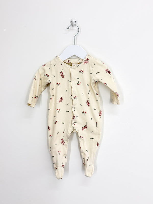Little Bundle button onesie - cream floral (0-3m)