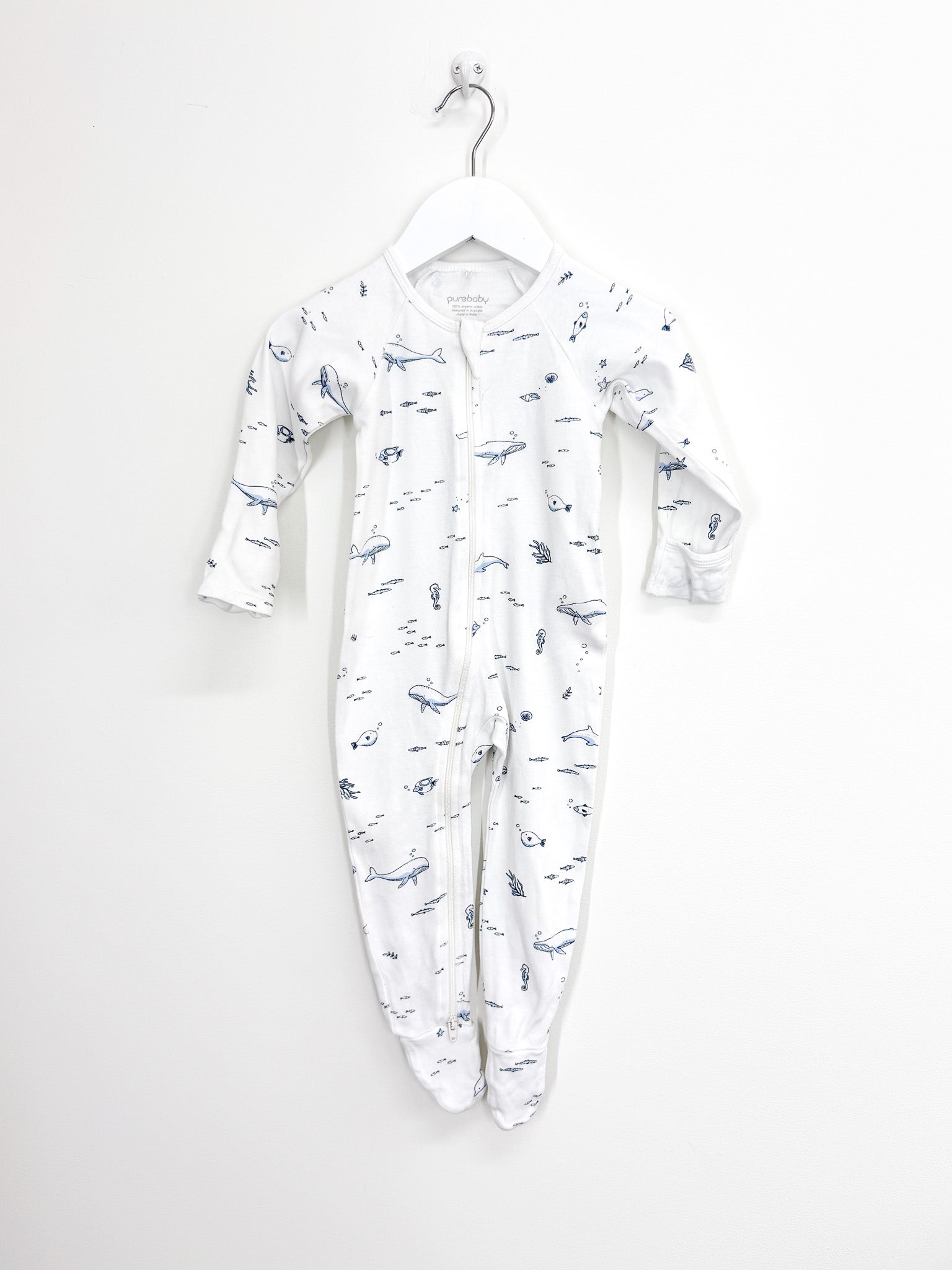 Purebaby organic zipsuit - under the seas (6-12m)
