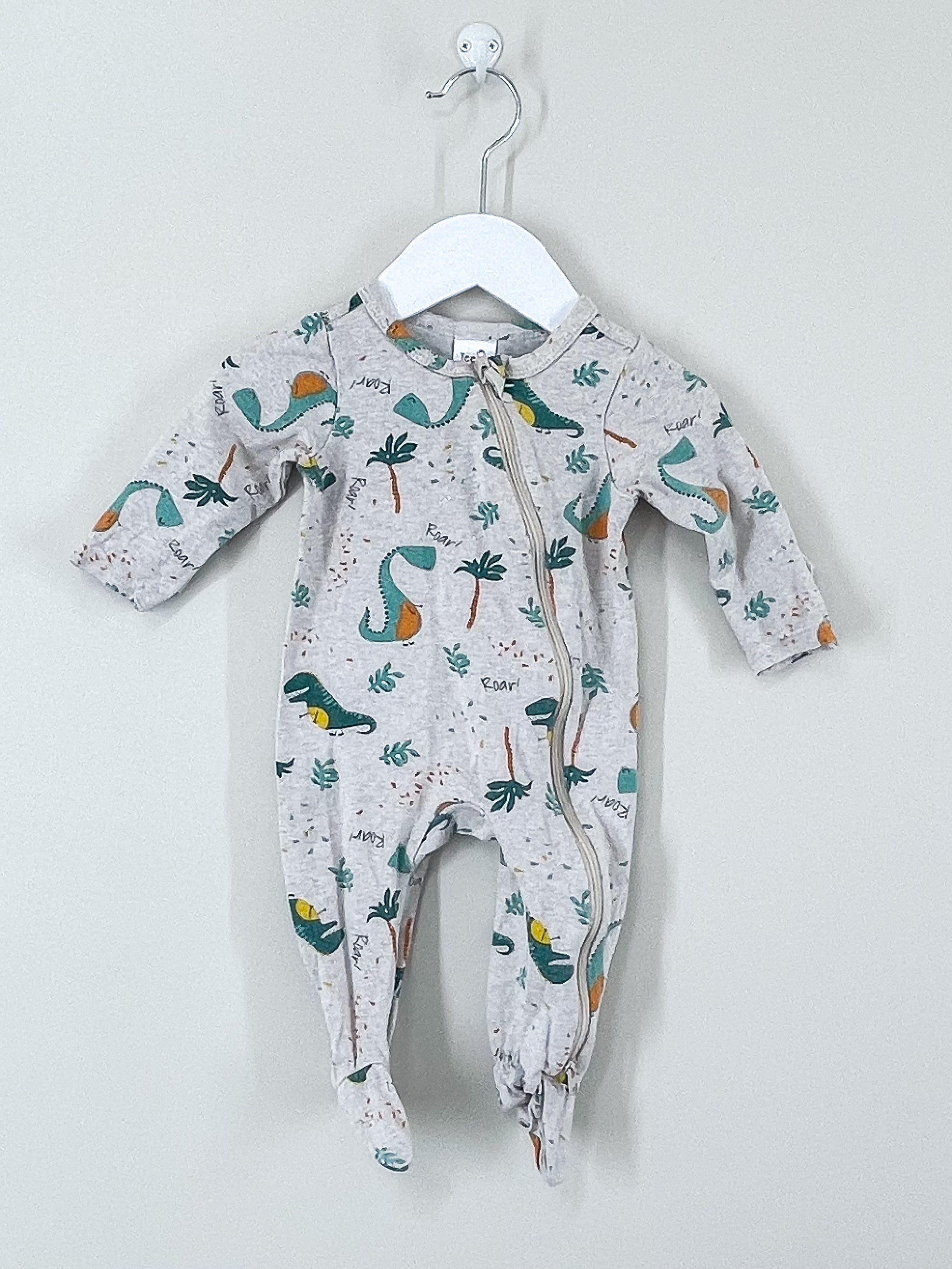 Teeny Weeny dino zip onesie (0-3m)