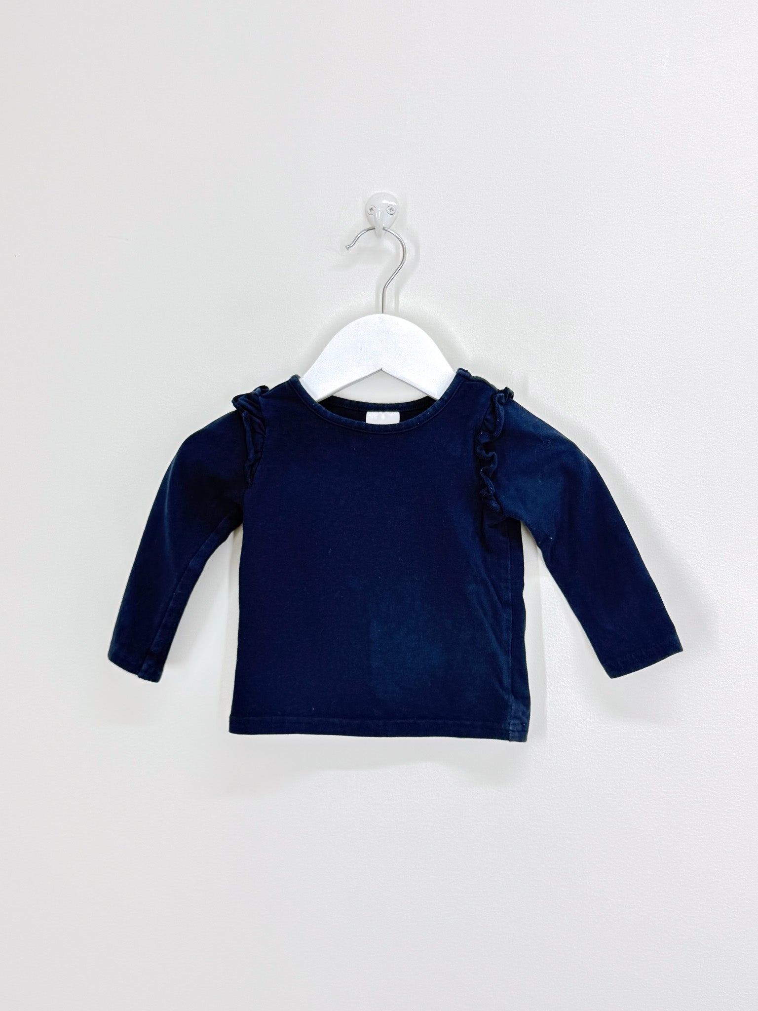 Teeny Weeny navy long sleeve frill tee (6-12m)