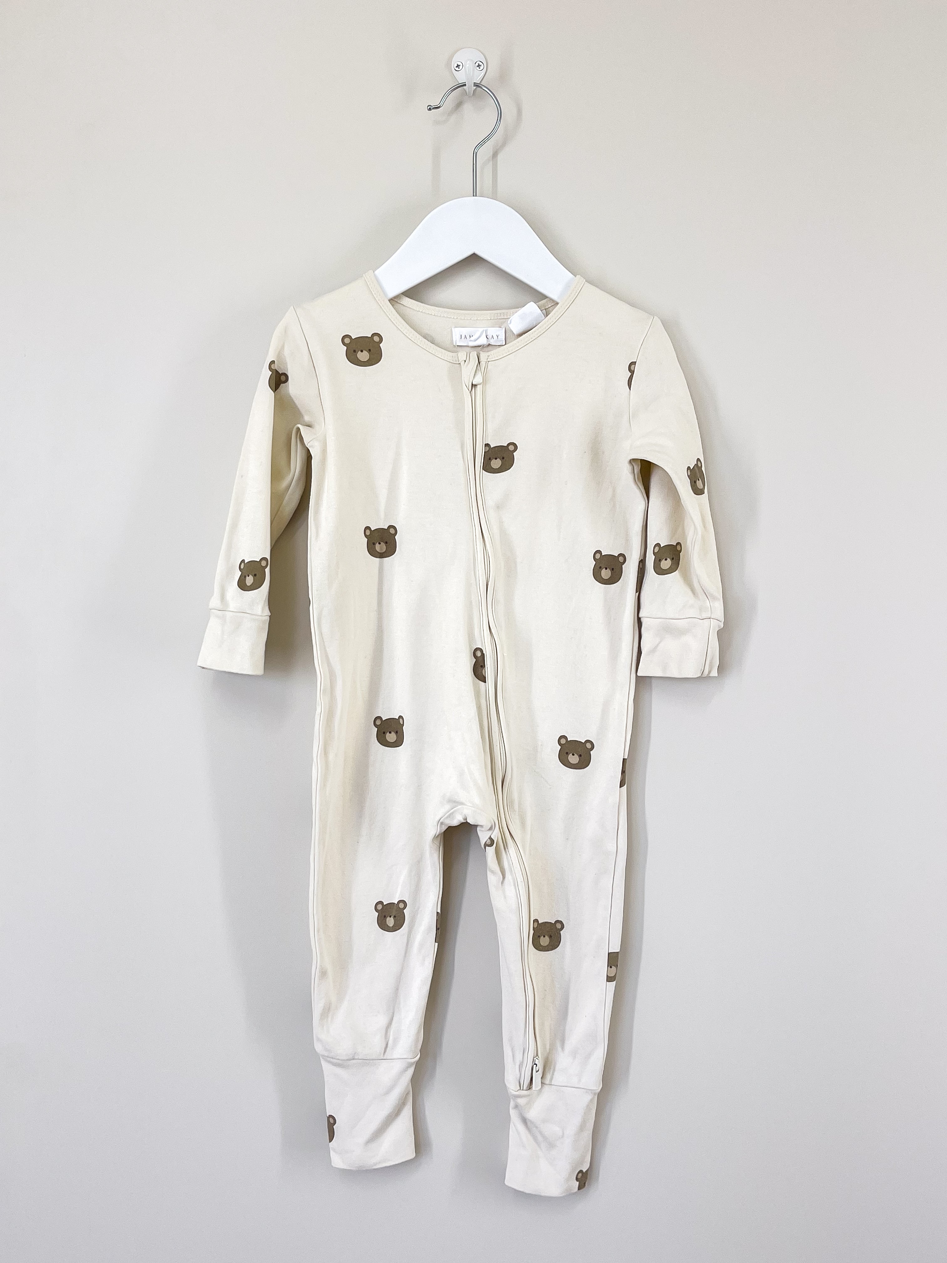 Jamie Kay organic reese zip one piece - bobbie bear tofu (2y)