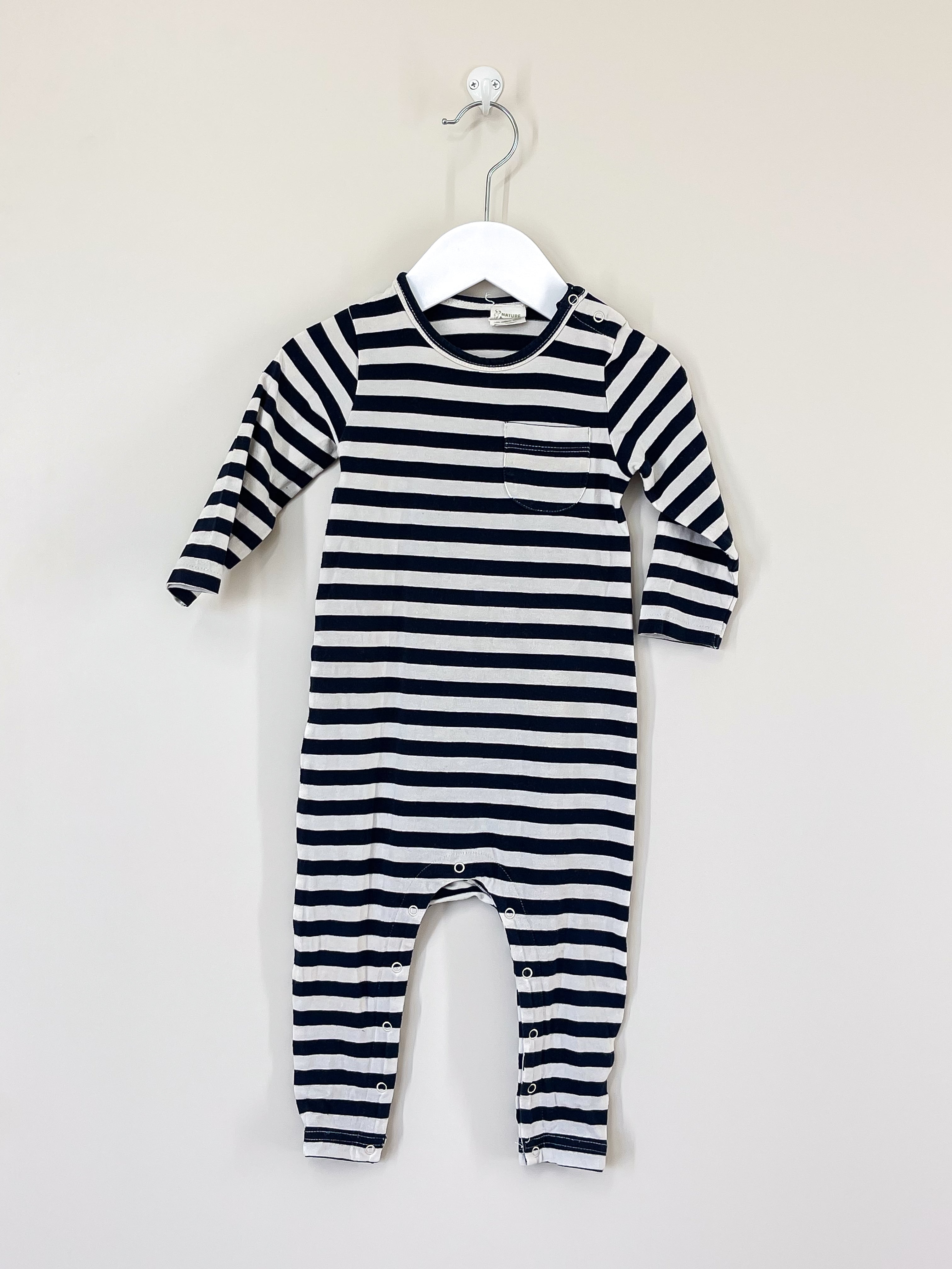 Nature Baby organic long sleeve romper - navy sea stripe (3-6m)