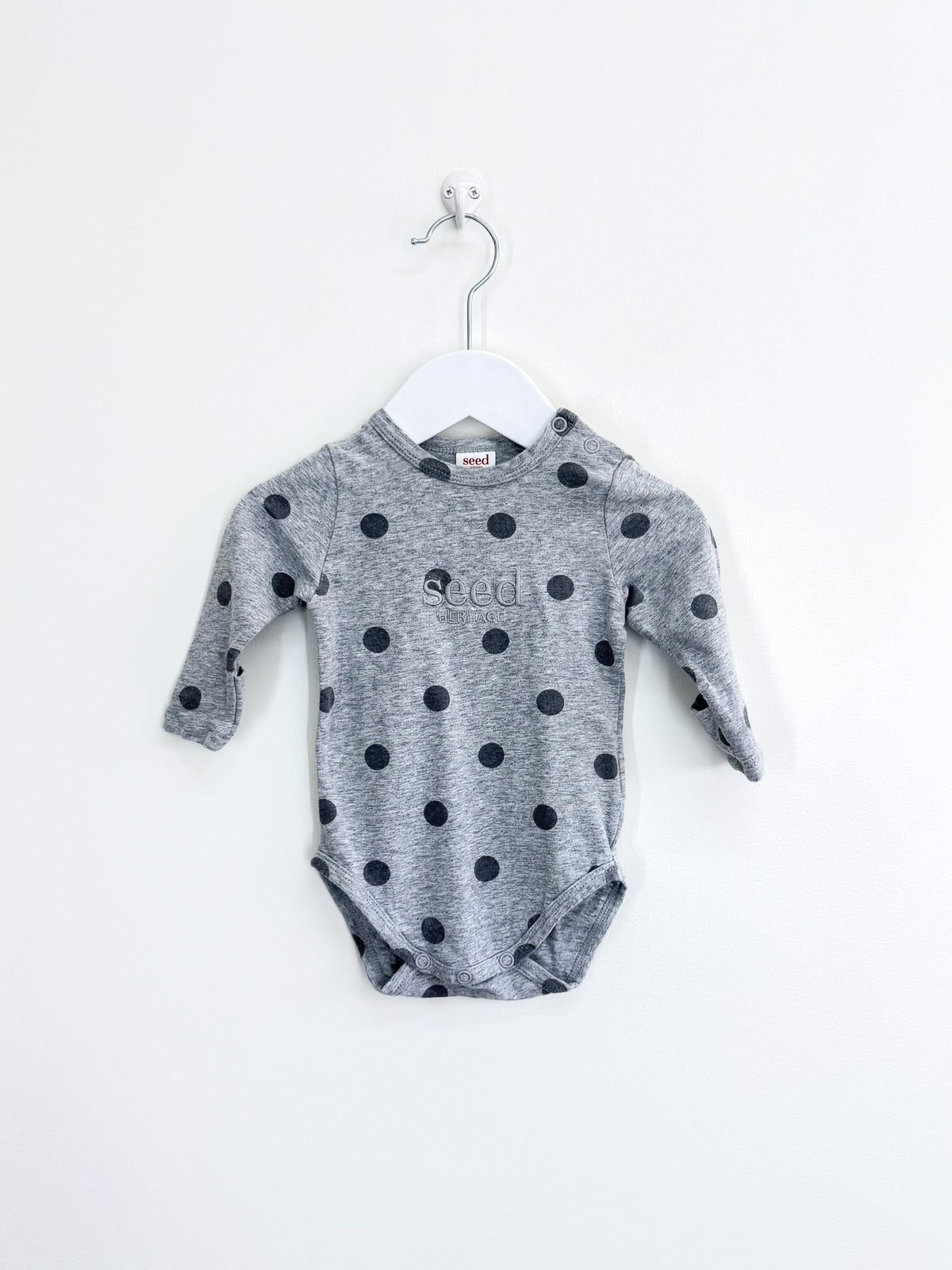 Seed Heritage core logo long sleeve spot bodysuit (0-3m)