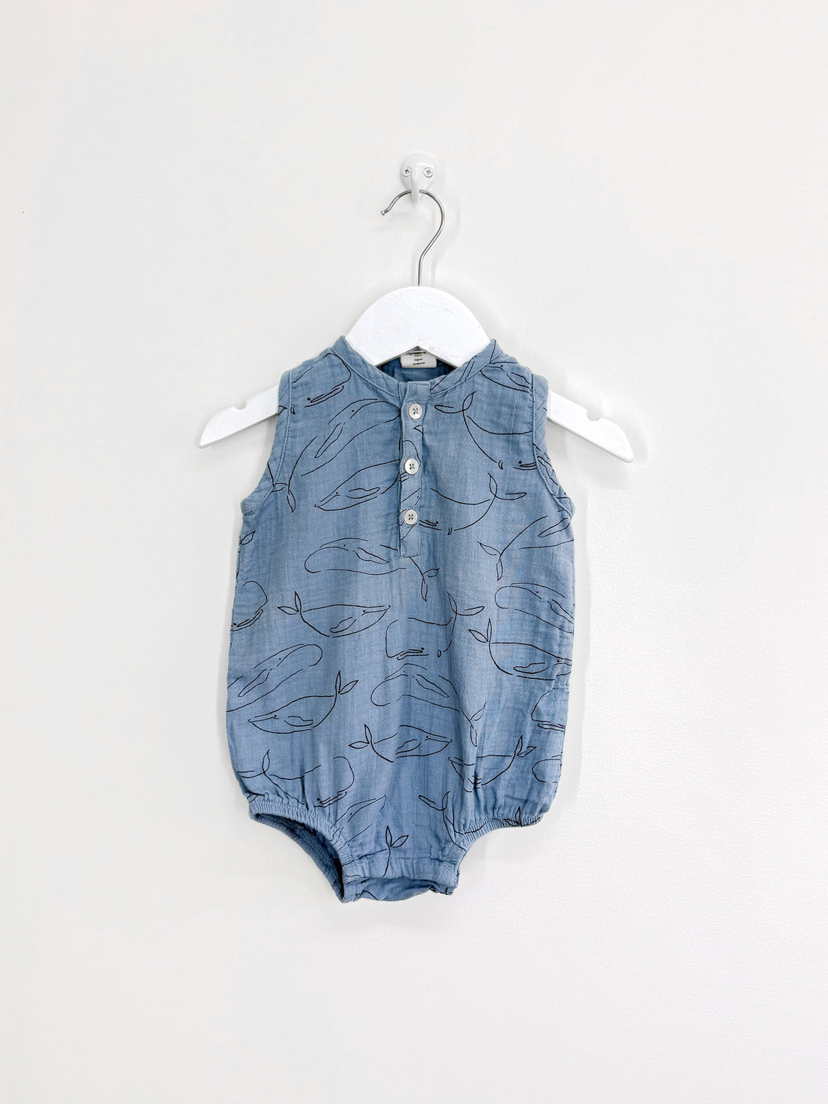 Nature Baby organic muslin cedar suit - blue whale (3-6m)