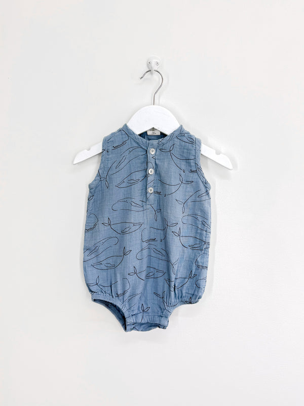 Nature Baby organic muslin cedar suit - blue whale (3-6m)