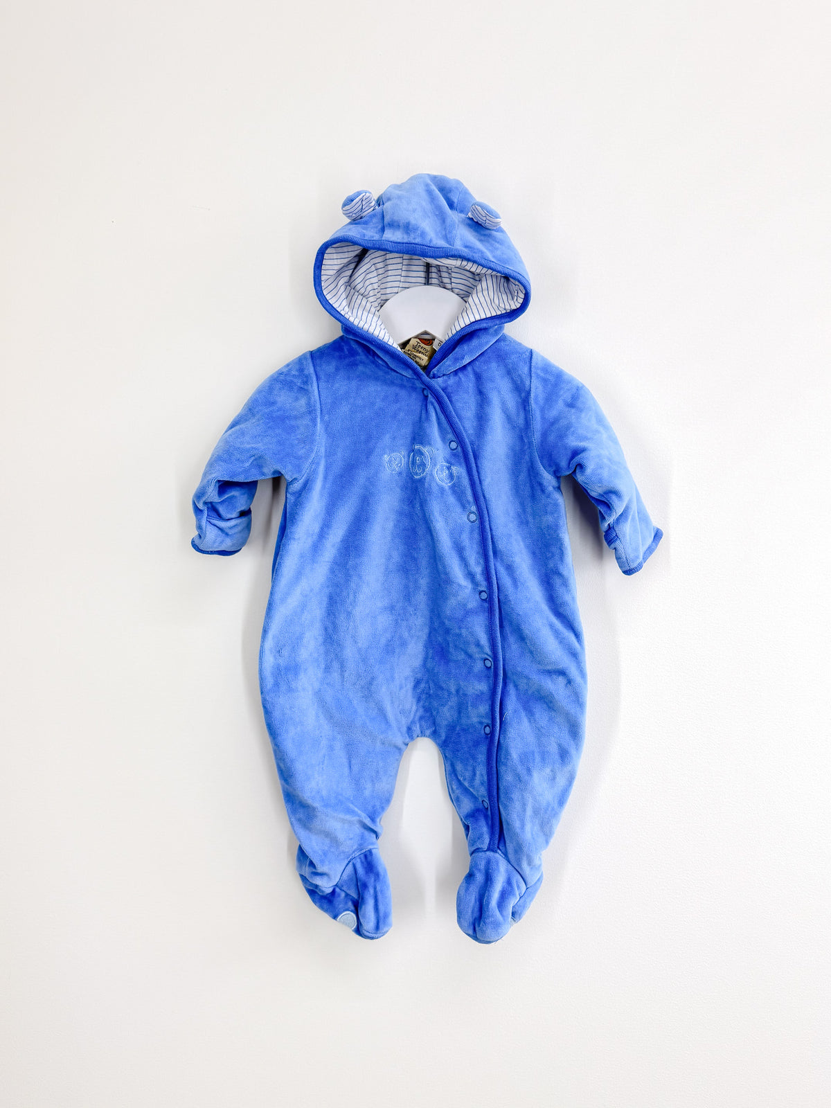 Vintage Teeny Weeny hooded velour bear pramsuit (0-3m)