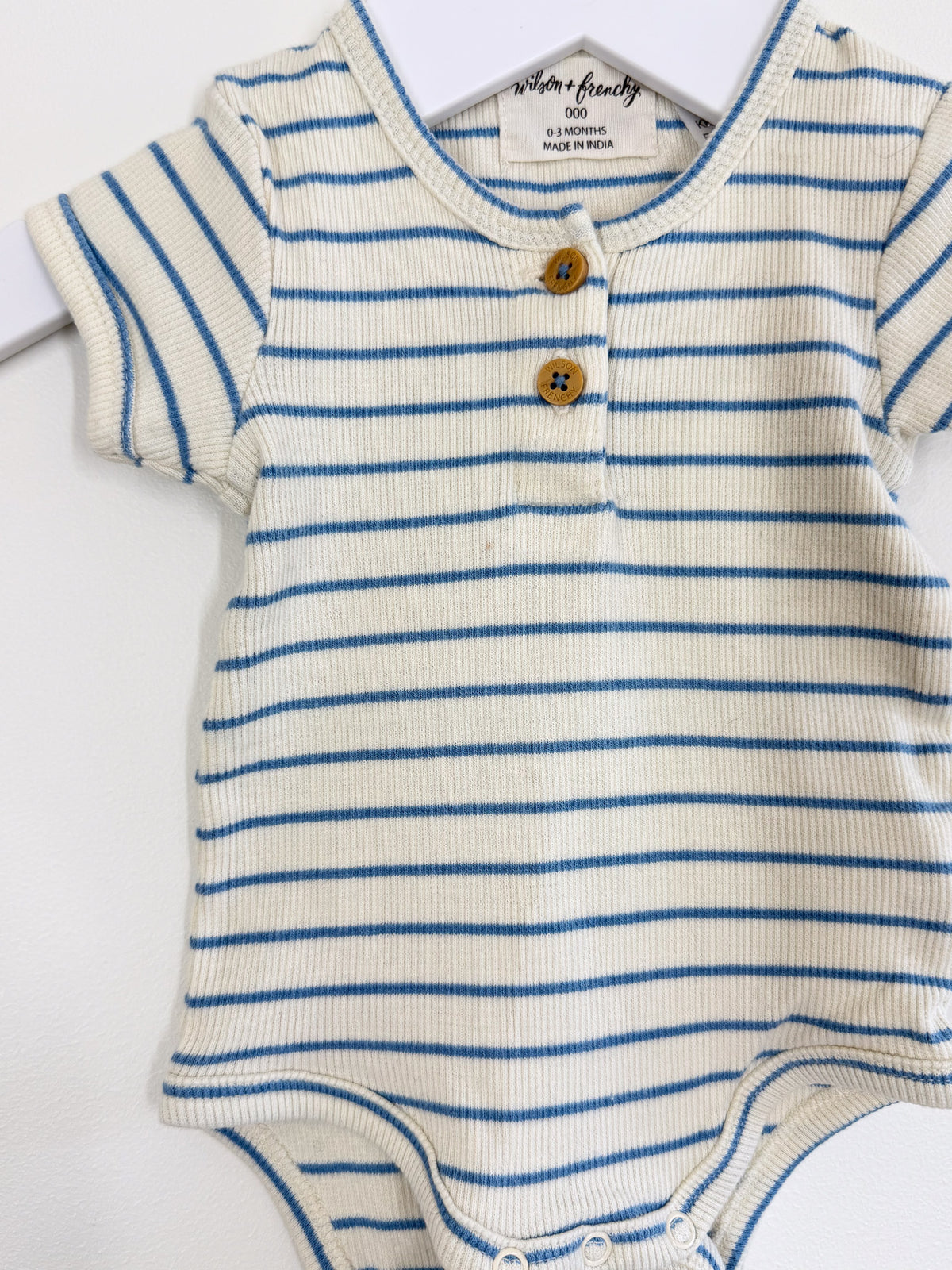 Wilson & Frenchy organic short sleeve henley bodysuit - blue stripe (0-3m)