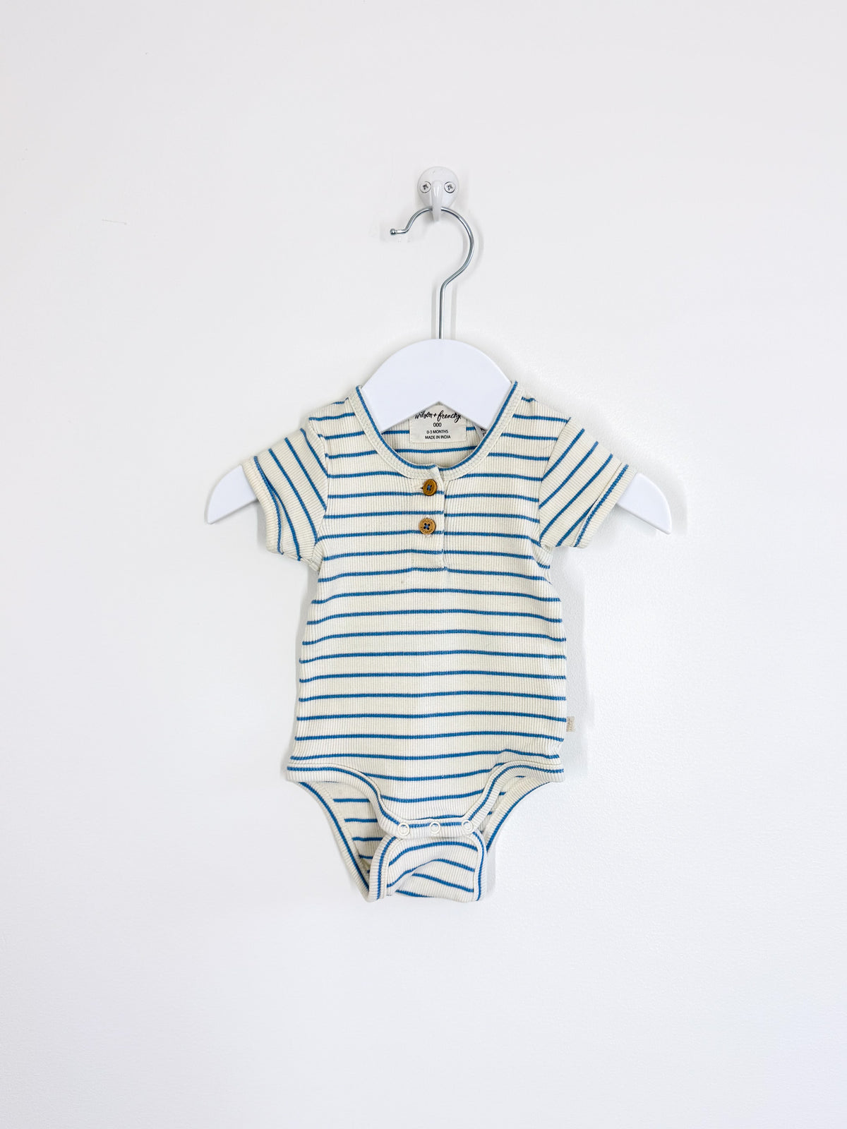 Wilson & Frenchy organic short sleeve henley bodysuit - blue stripe (0-3m)