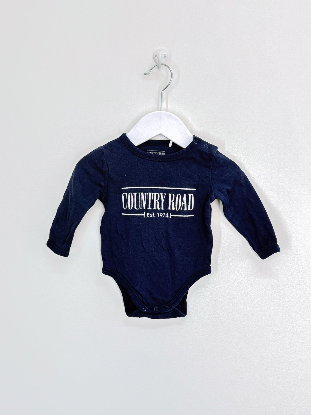 Country Road heritage organic long sleeve bodysuit - navy (3-6m)