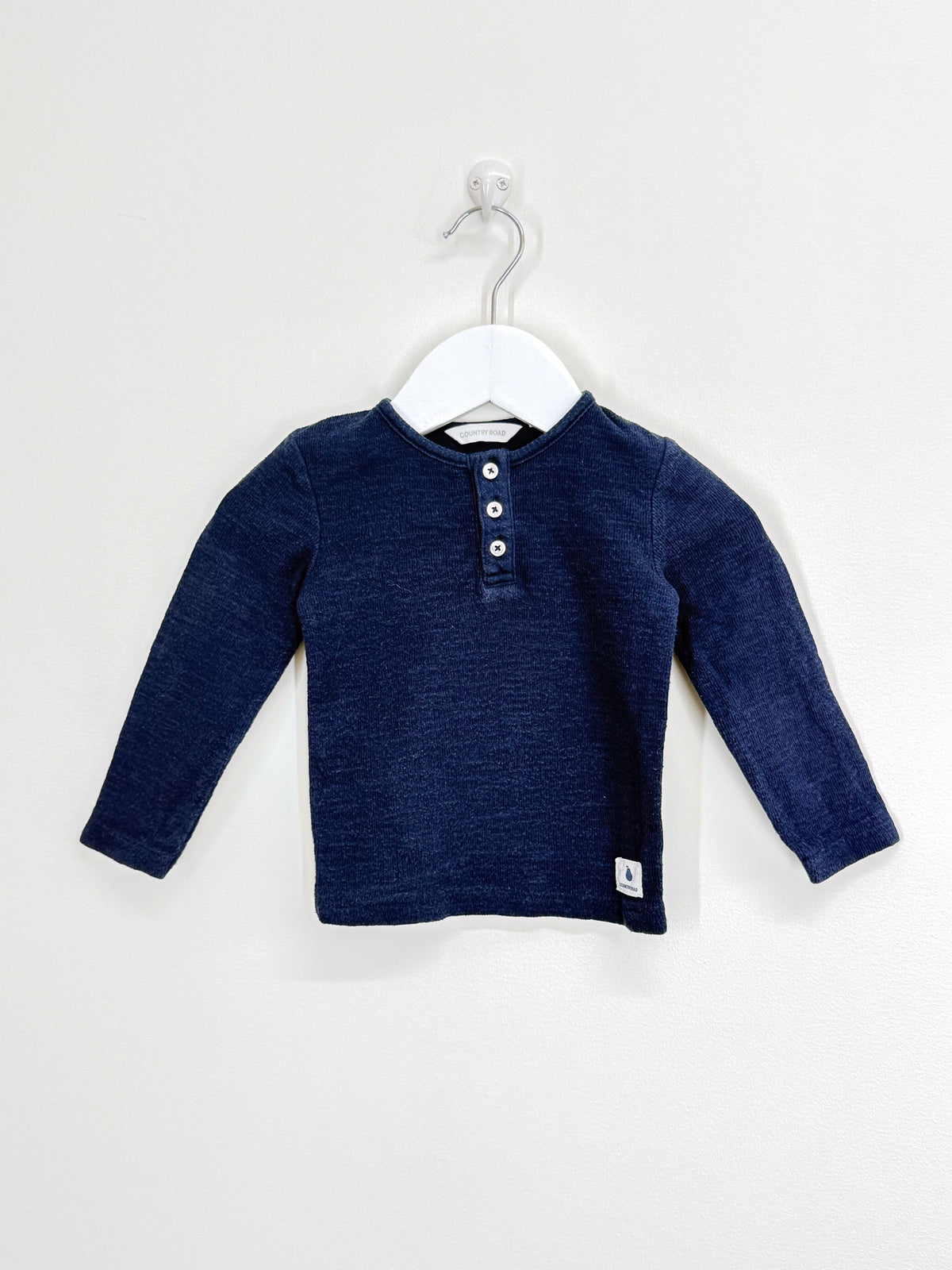 Country Road organic long sleeve textured henley - navy (6-12m)