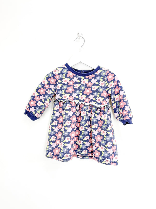 Teeny Weeny long sleeve navy floral fleece dress (12-18m)