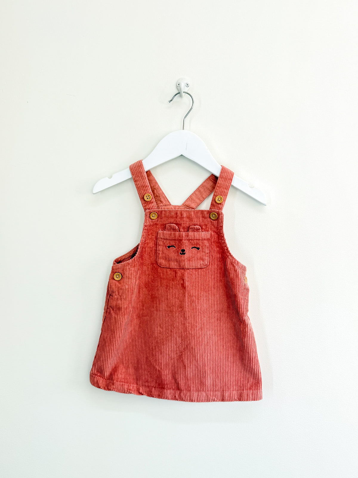 H&M cored pinafore dress - bear pocket (6-9m)